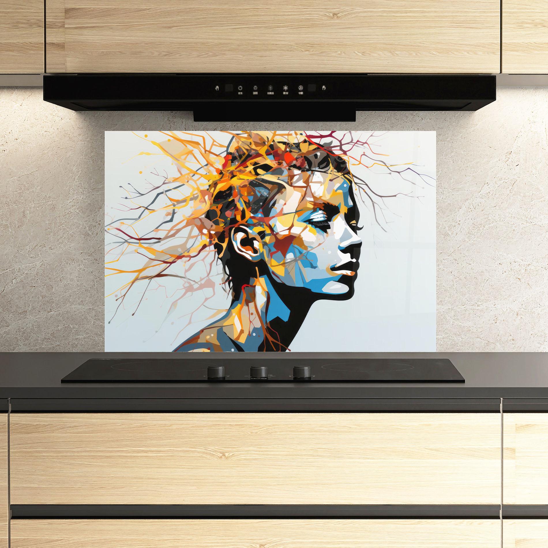 Стъклен панел за кухня Branches Hair mockup 3