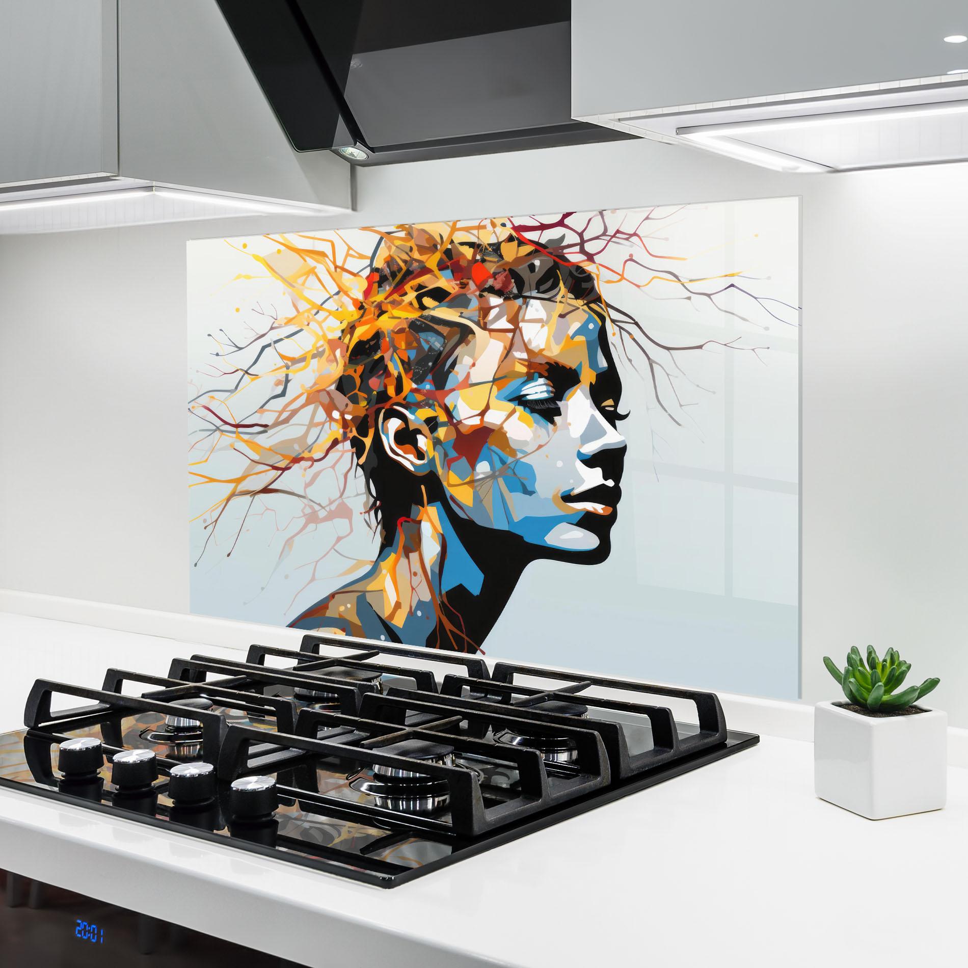 Стъклен панел за кухня Branches Hair mockup 6