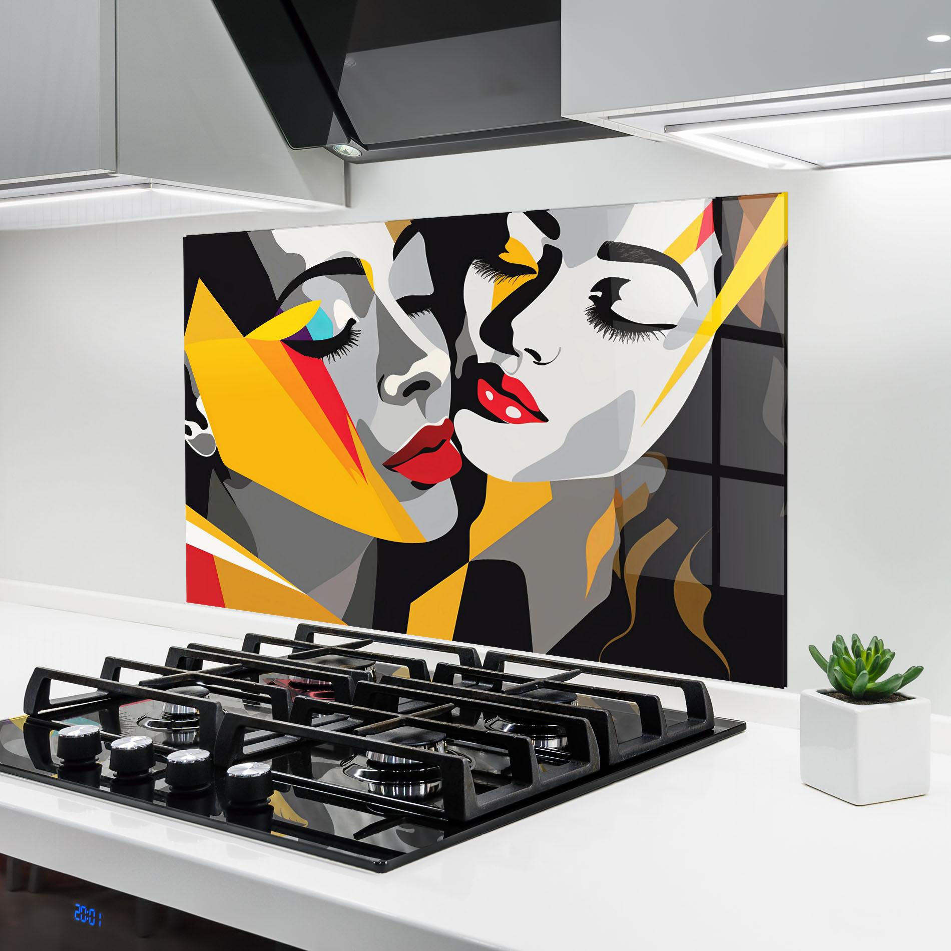 Стъклен панел за кухня Grey Yellow Women mockup 6