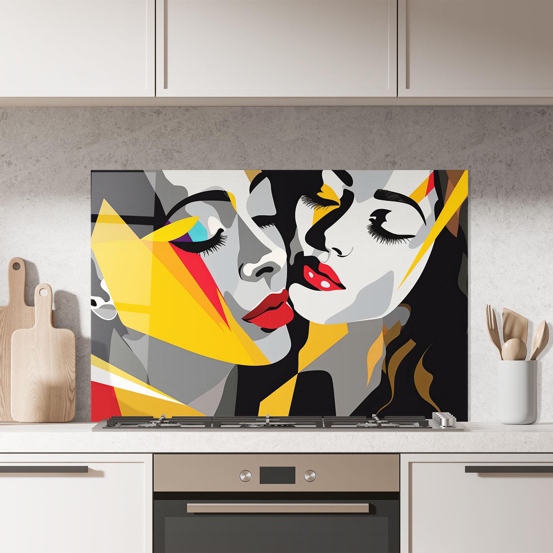 Стъклен панел за кухня Grey Yellow Women mockup 7