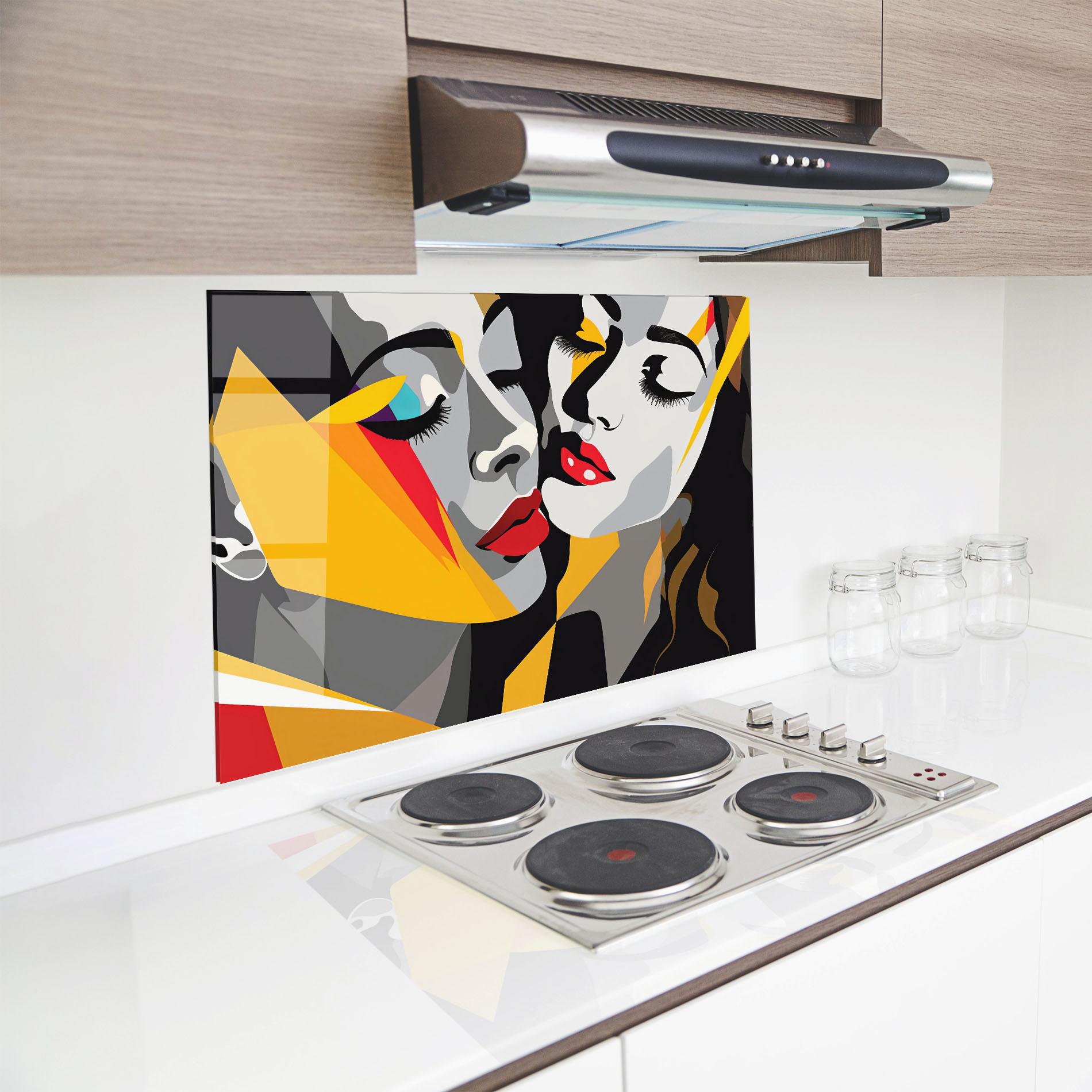 Стъклен панел за кухня Grey Yellow Women mockup 8