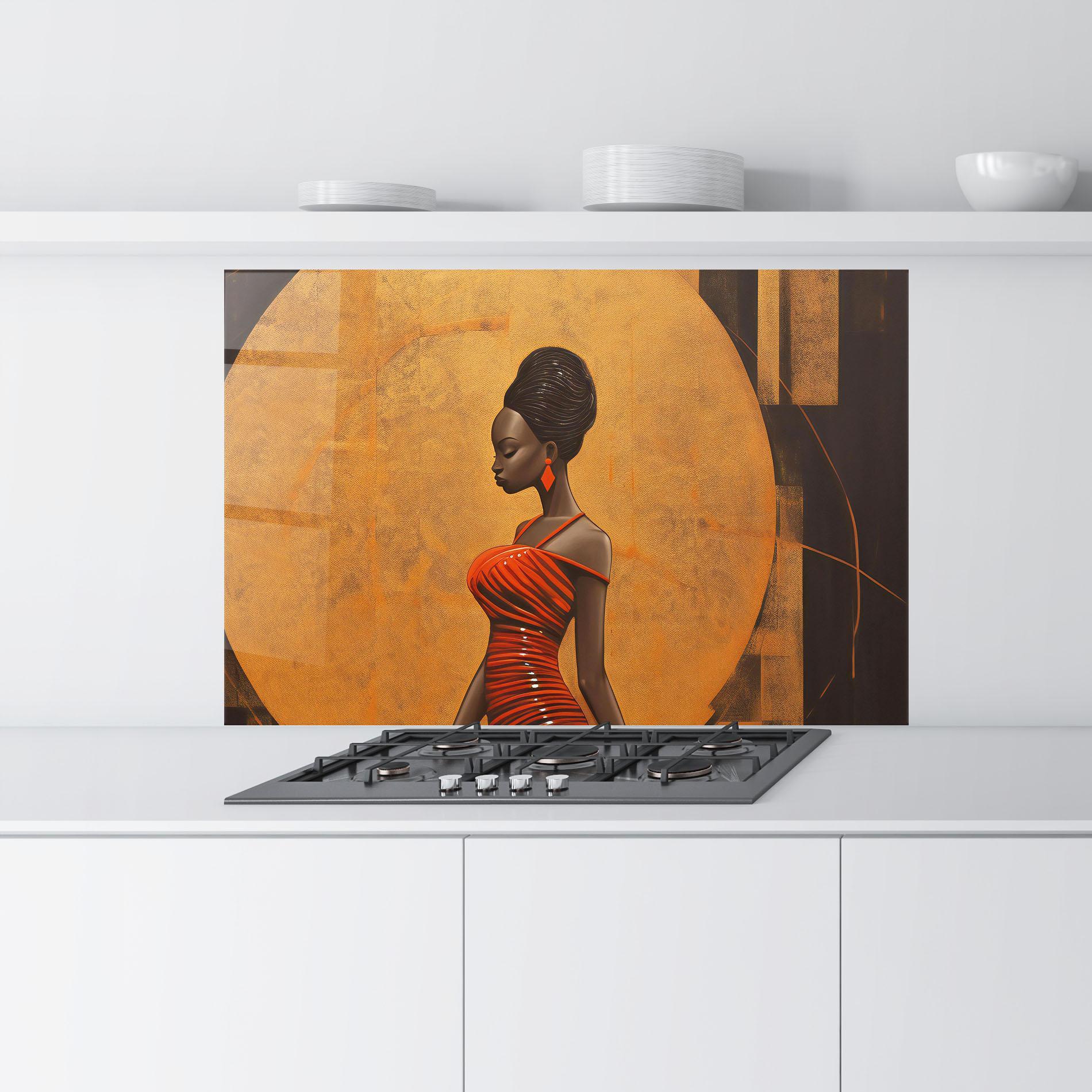 Стъклен панел за кухня Beautiful African Red Dress mockup 9