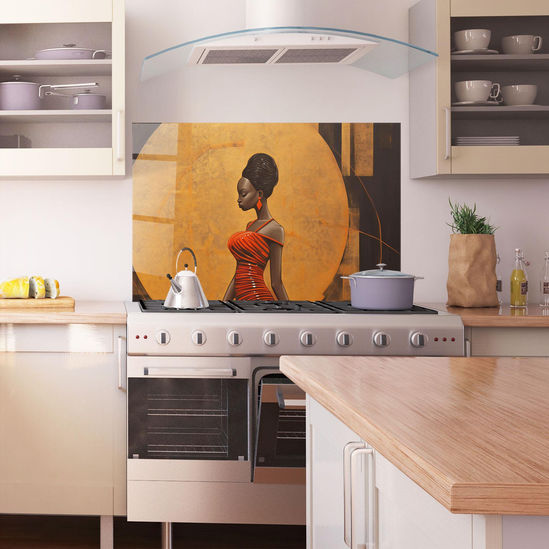 Стъклен панел за кухня Beautiful African Red Dress mockup 1