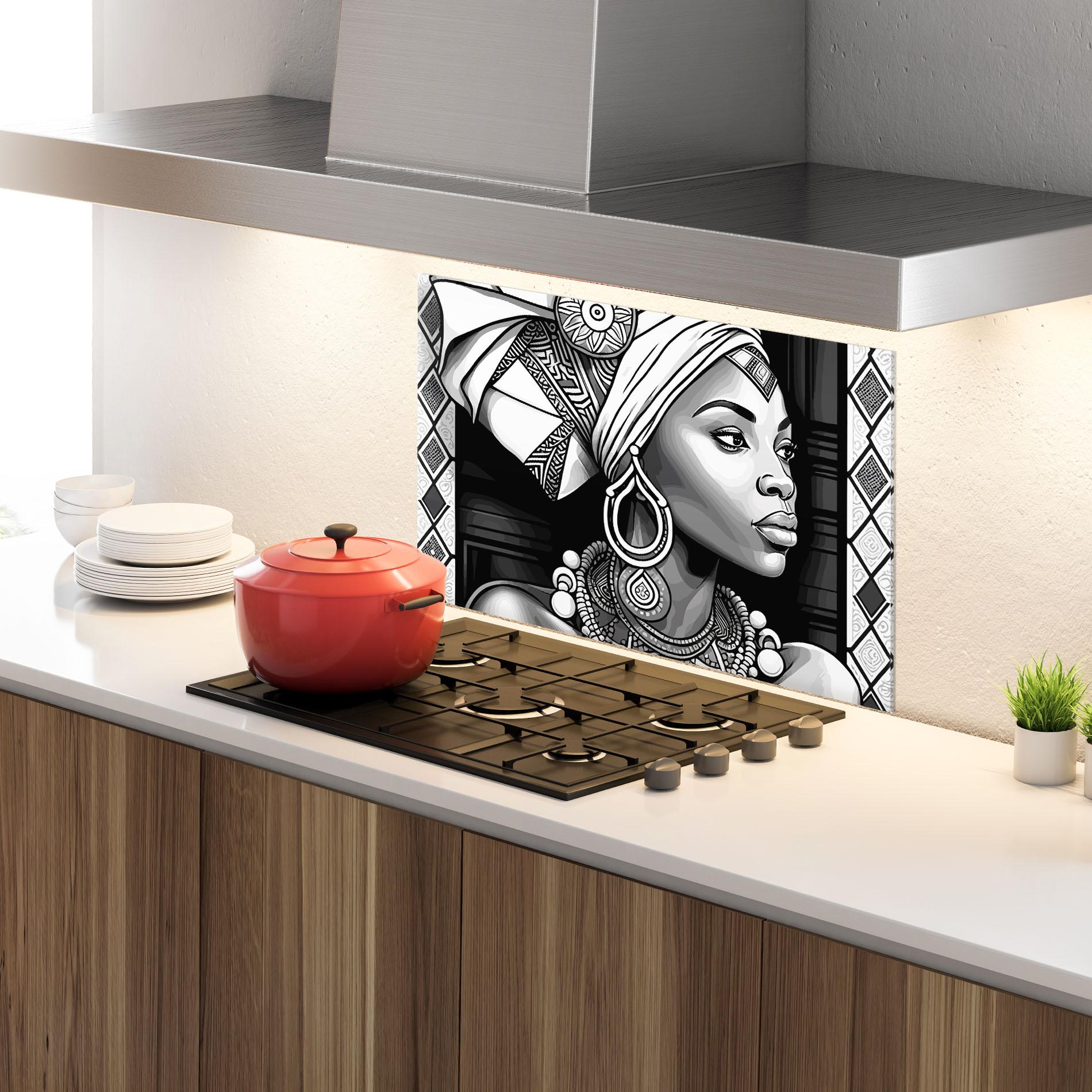 Стъклен панел за кухня African Lady mockup 4