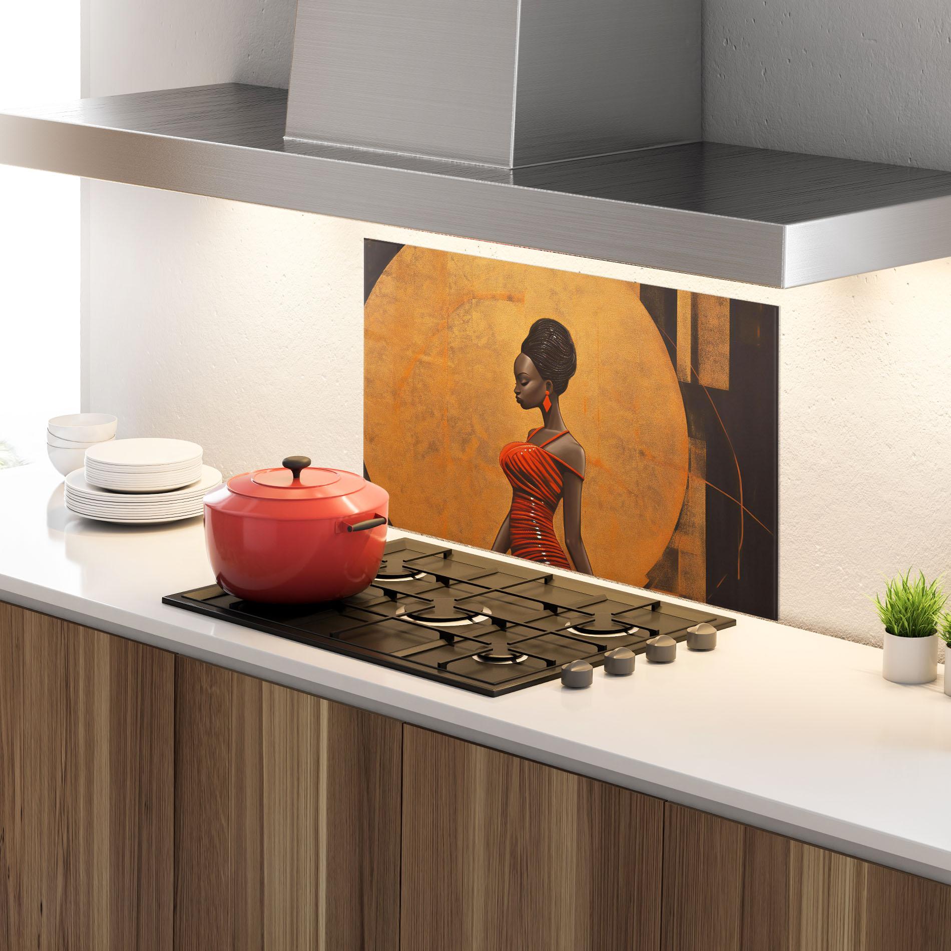 Стъклен панел за кухня Beautiful African Red Dress mockup 4