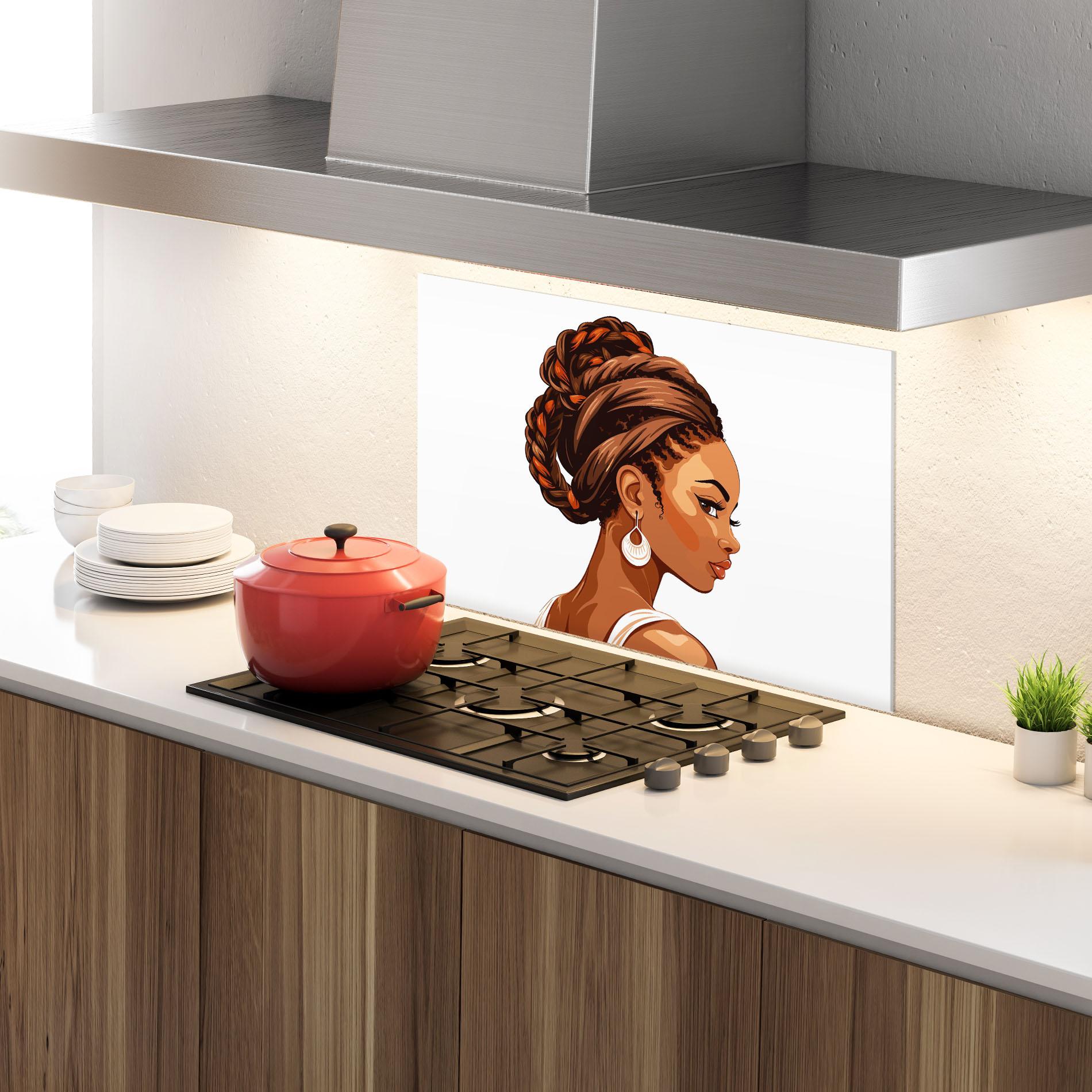 Стъклен панел за кухня Pretty African Lady mockup 4