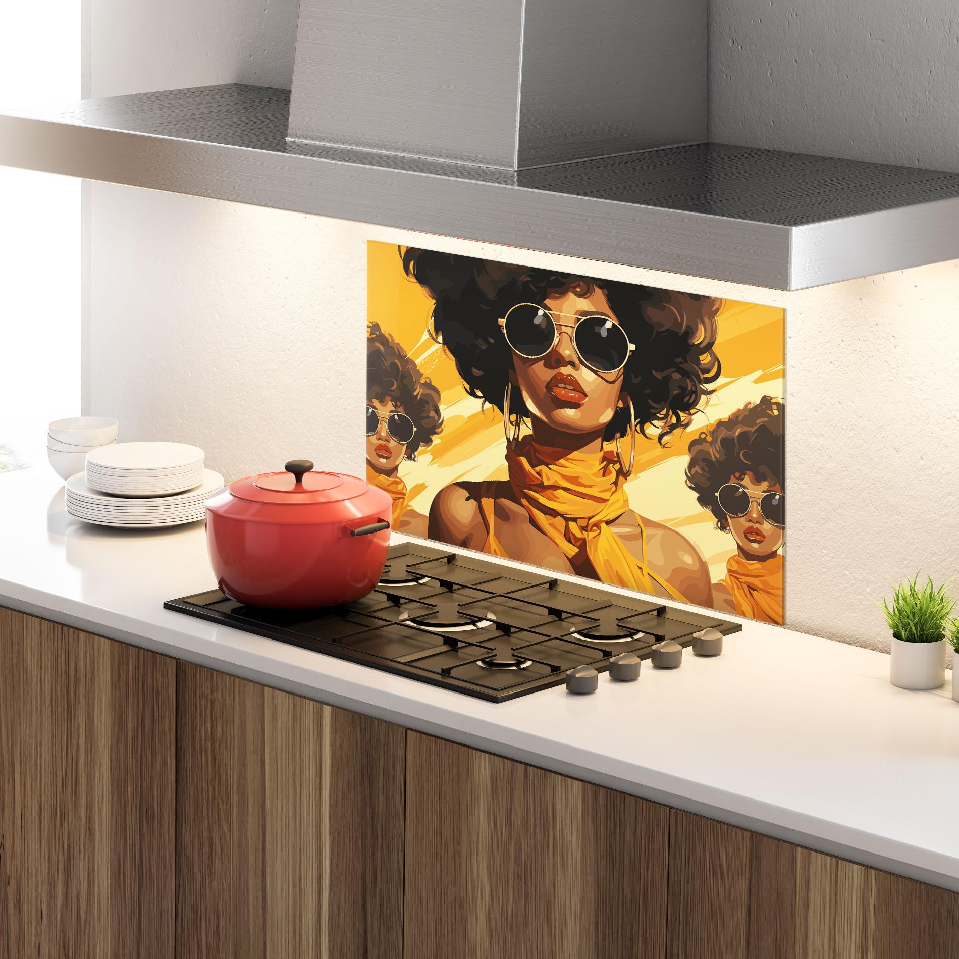 Стъклен панел за кухня Yellow African Scarf mockup 4
