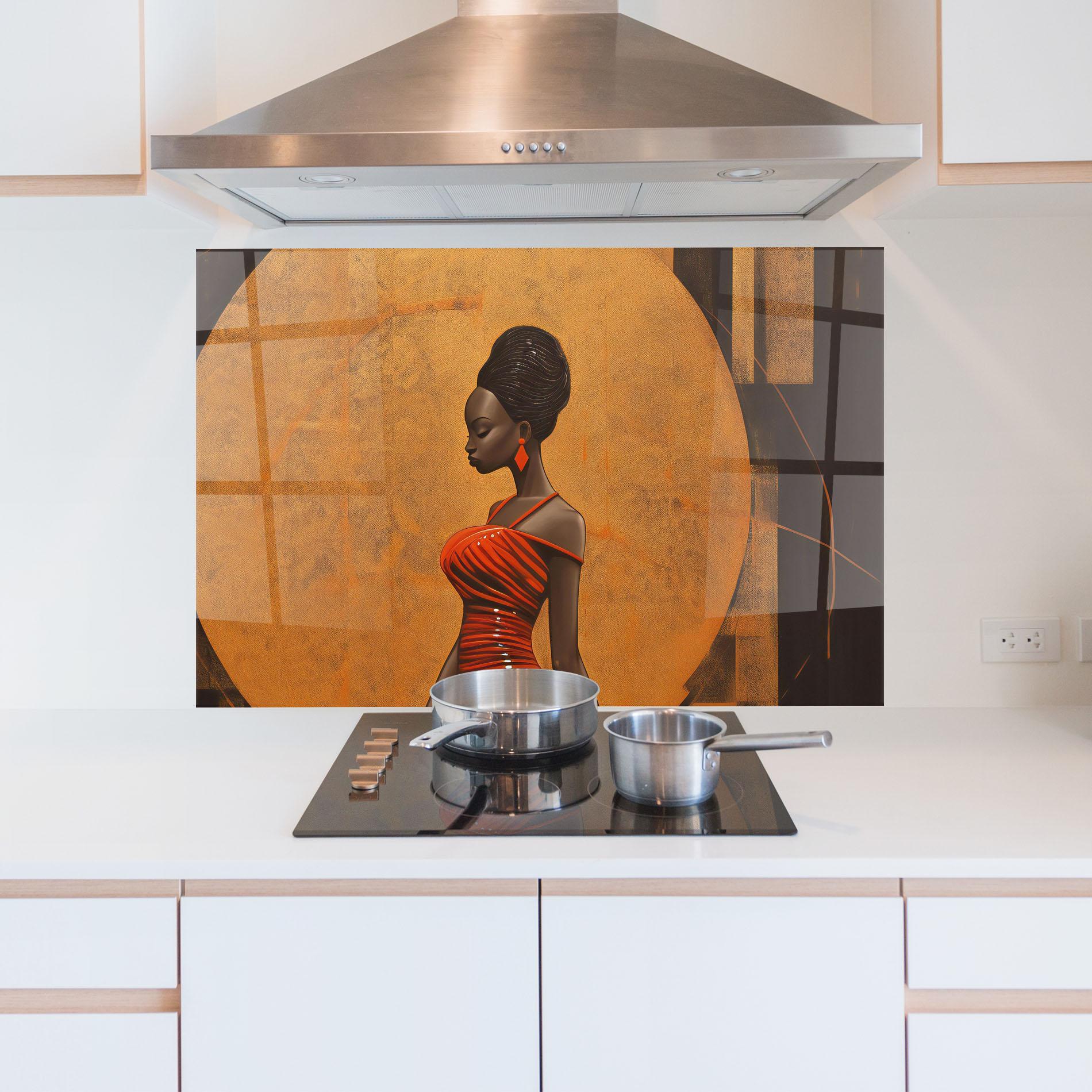 Стъклен панел за кухня Beautiful African Red Dress mockup 5