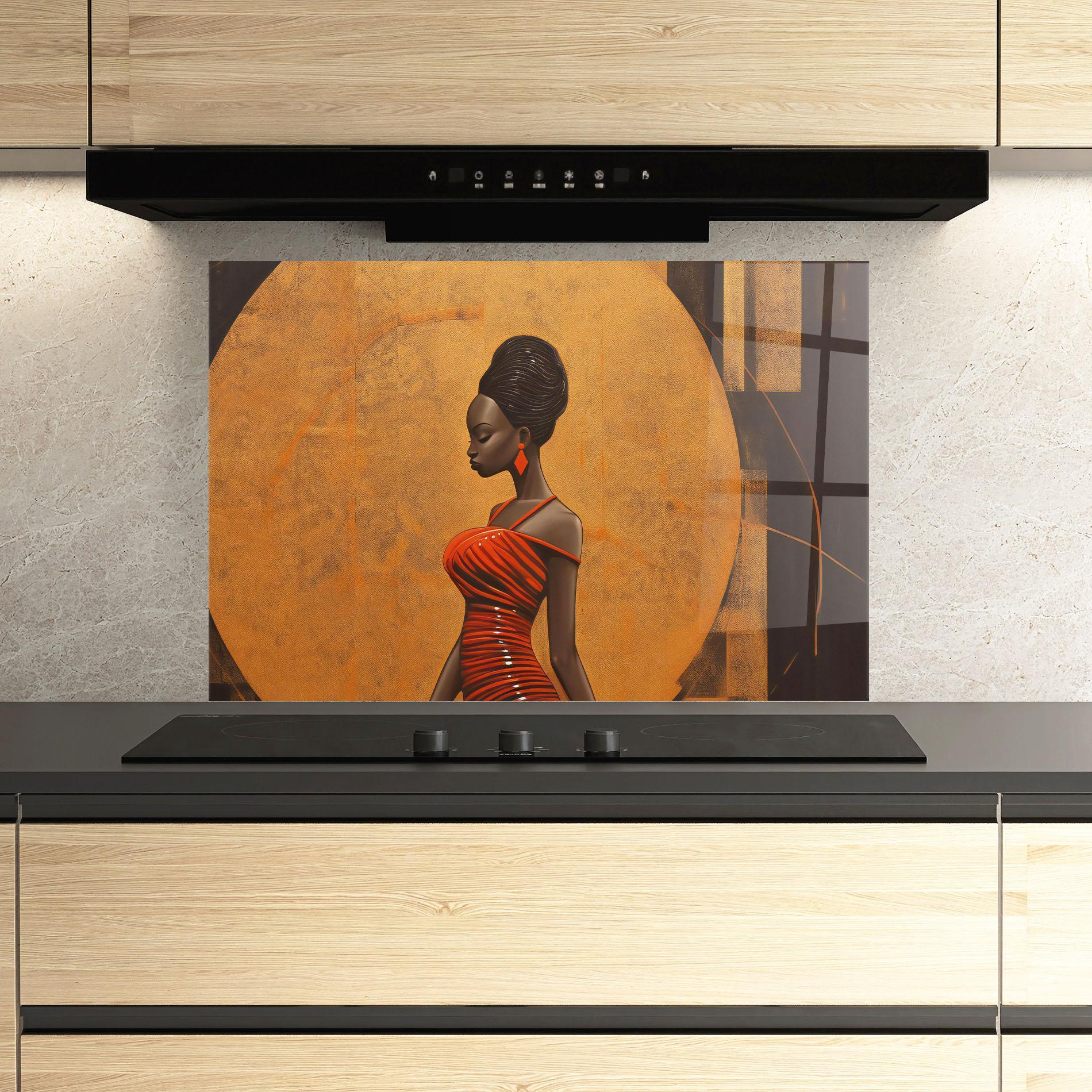 Стъклен панел за кухня Beautiful African Red Dress mockup 3