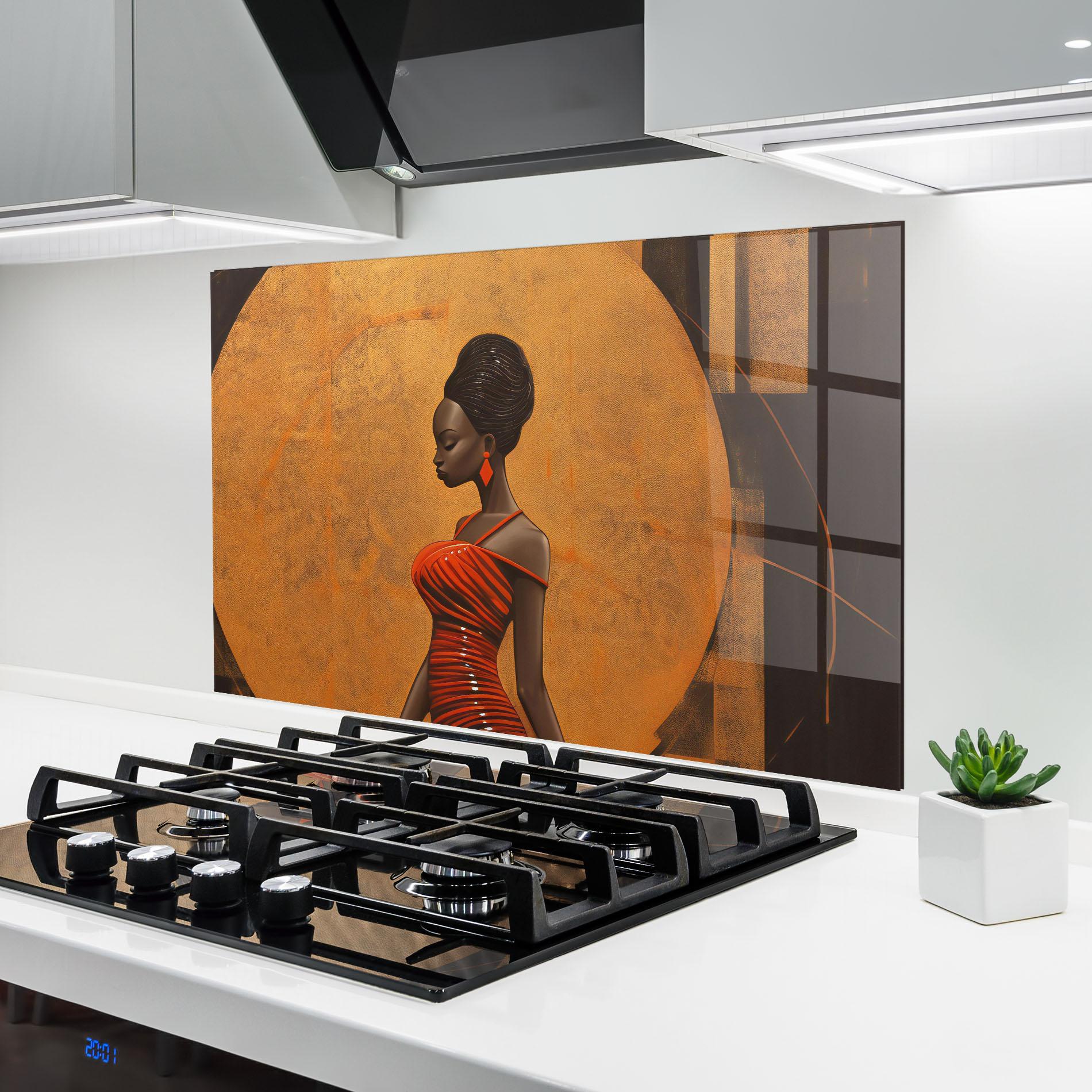 Стъклен панел за кухня Beautiful African Red Dress mockup 6