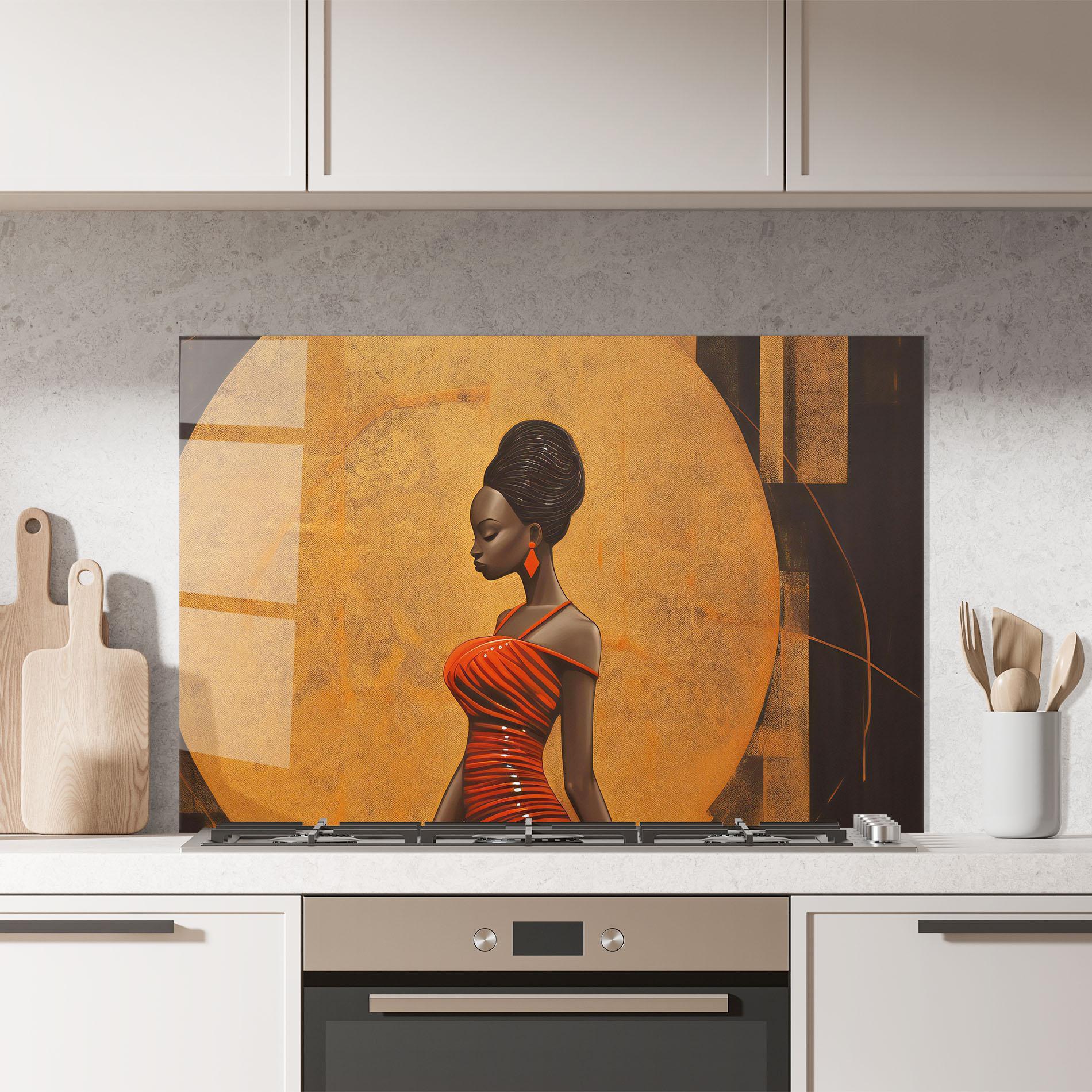 Стъклен панел за кухня Beautiful African Red Dress mockup 7