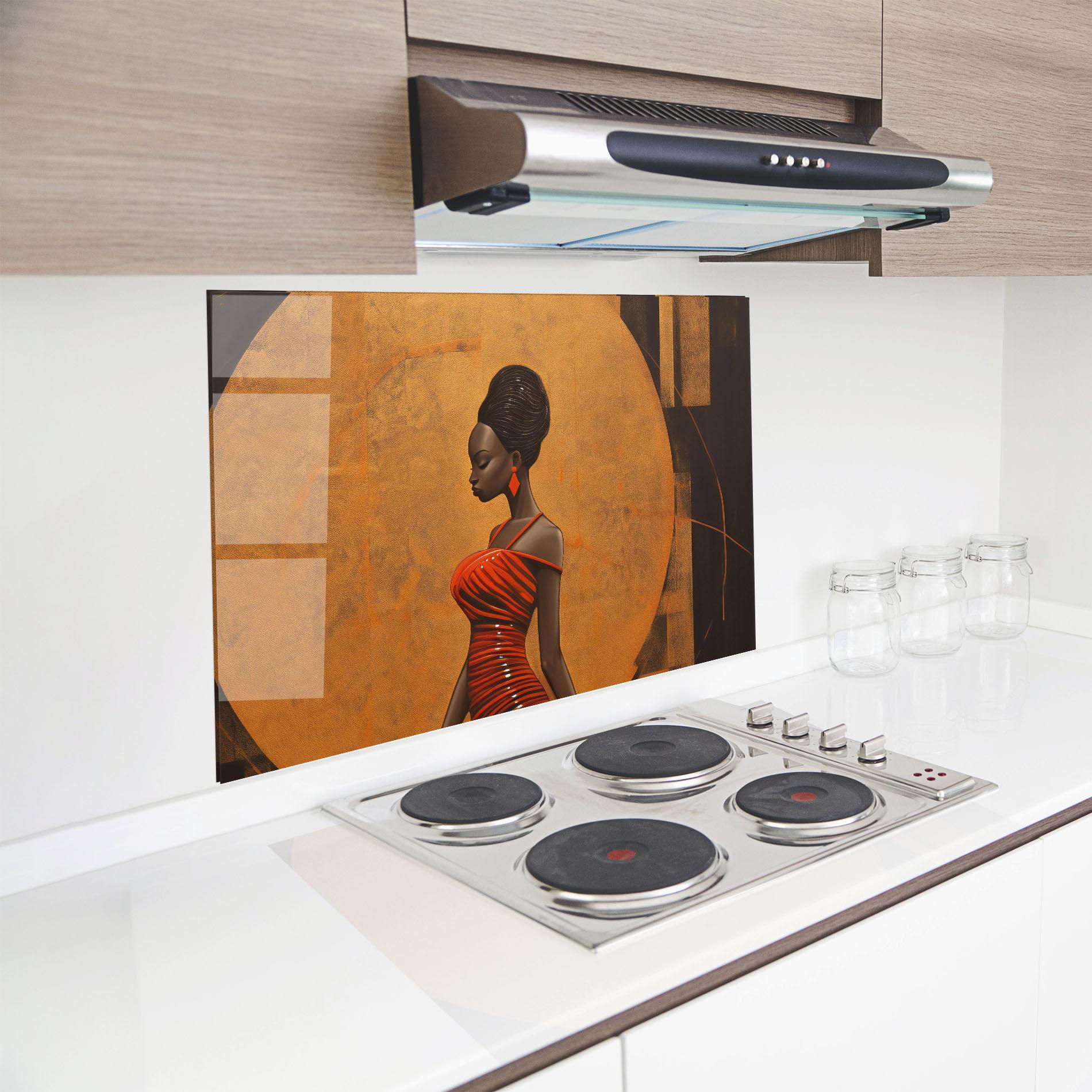 Стъклен панел за кухня Beautiful African Red Dress mockup 8