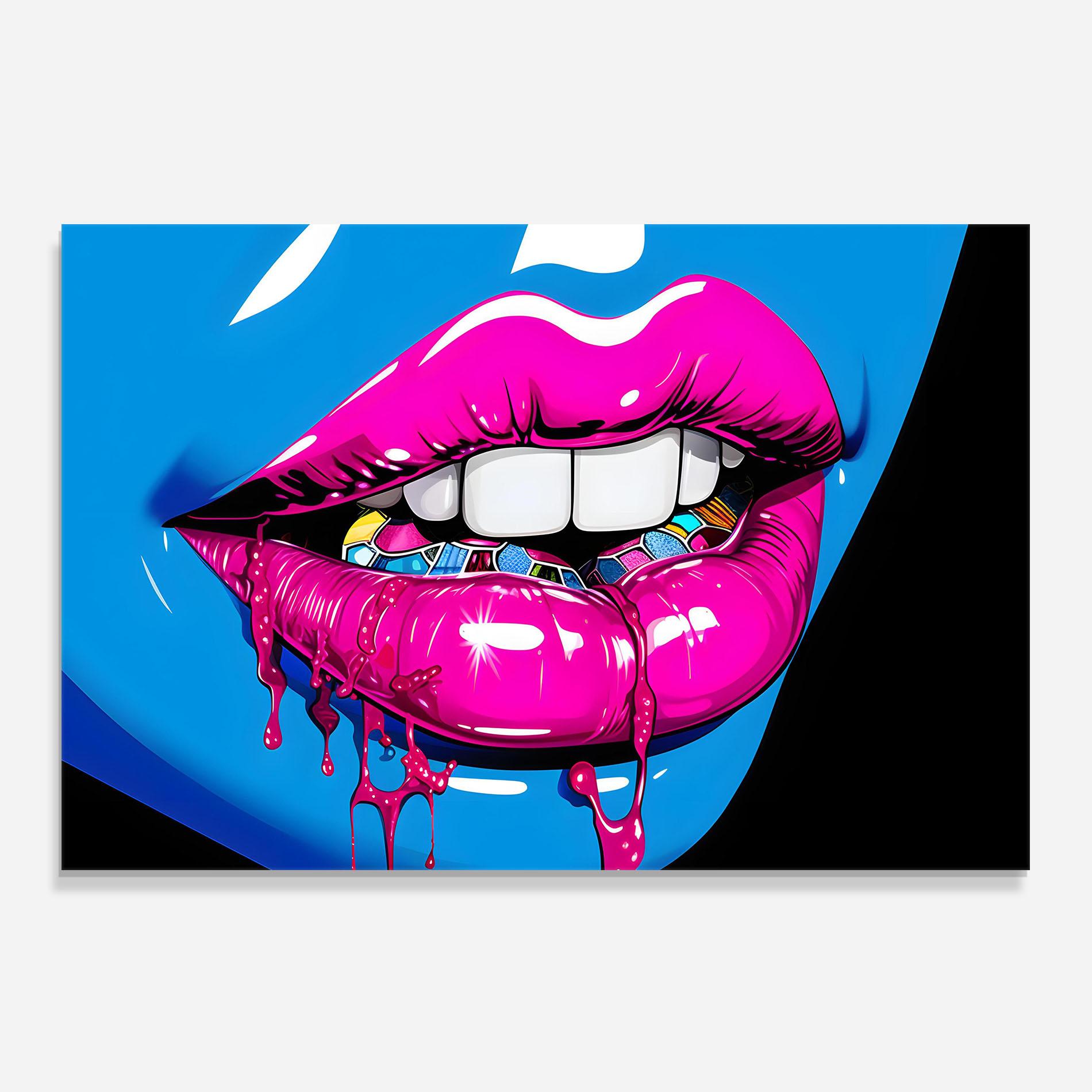 Стъклен панел за кухня Blue Pink Lips Art mockup 0