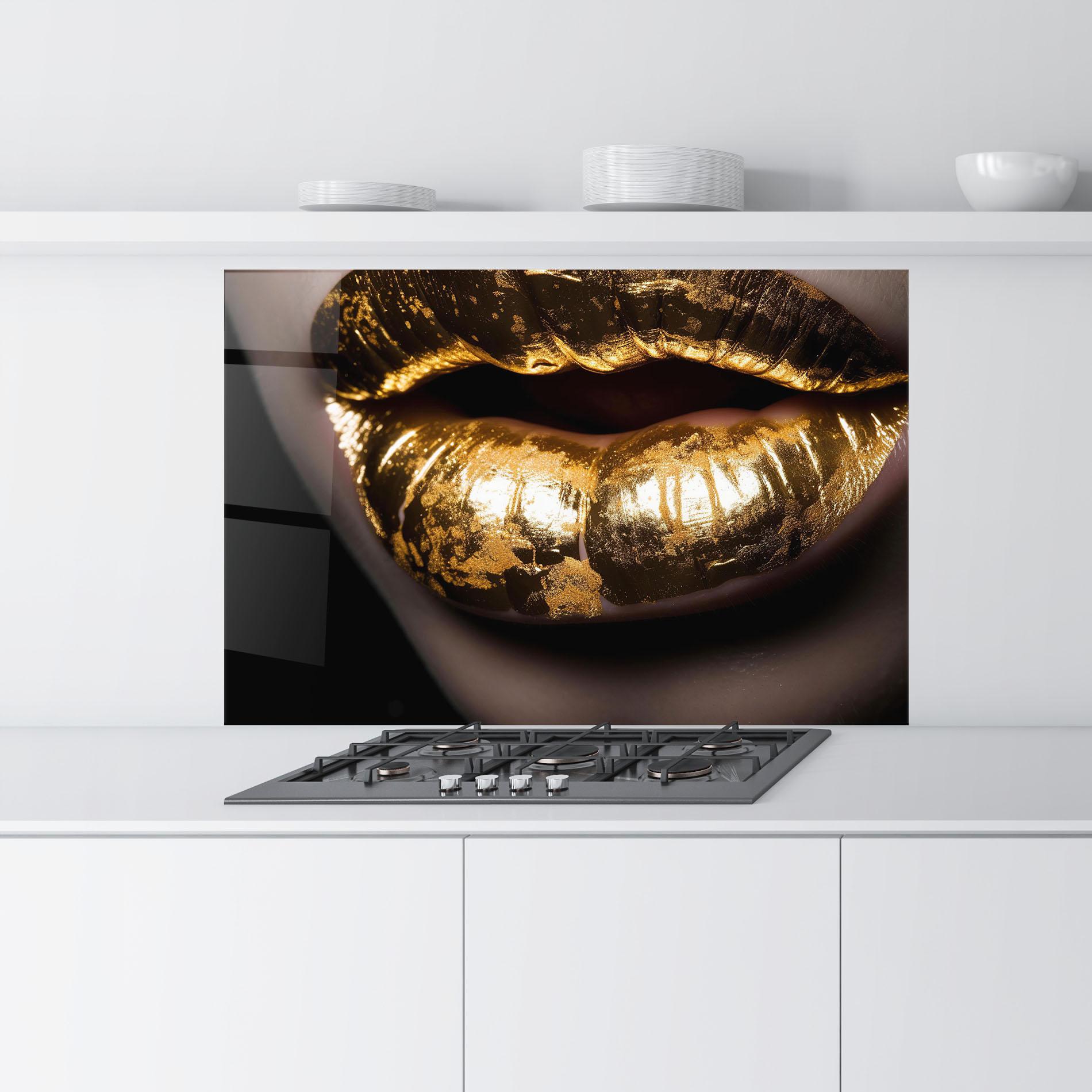 Стъклен панел за кухня Big Gold Lips mockup 9