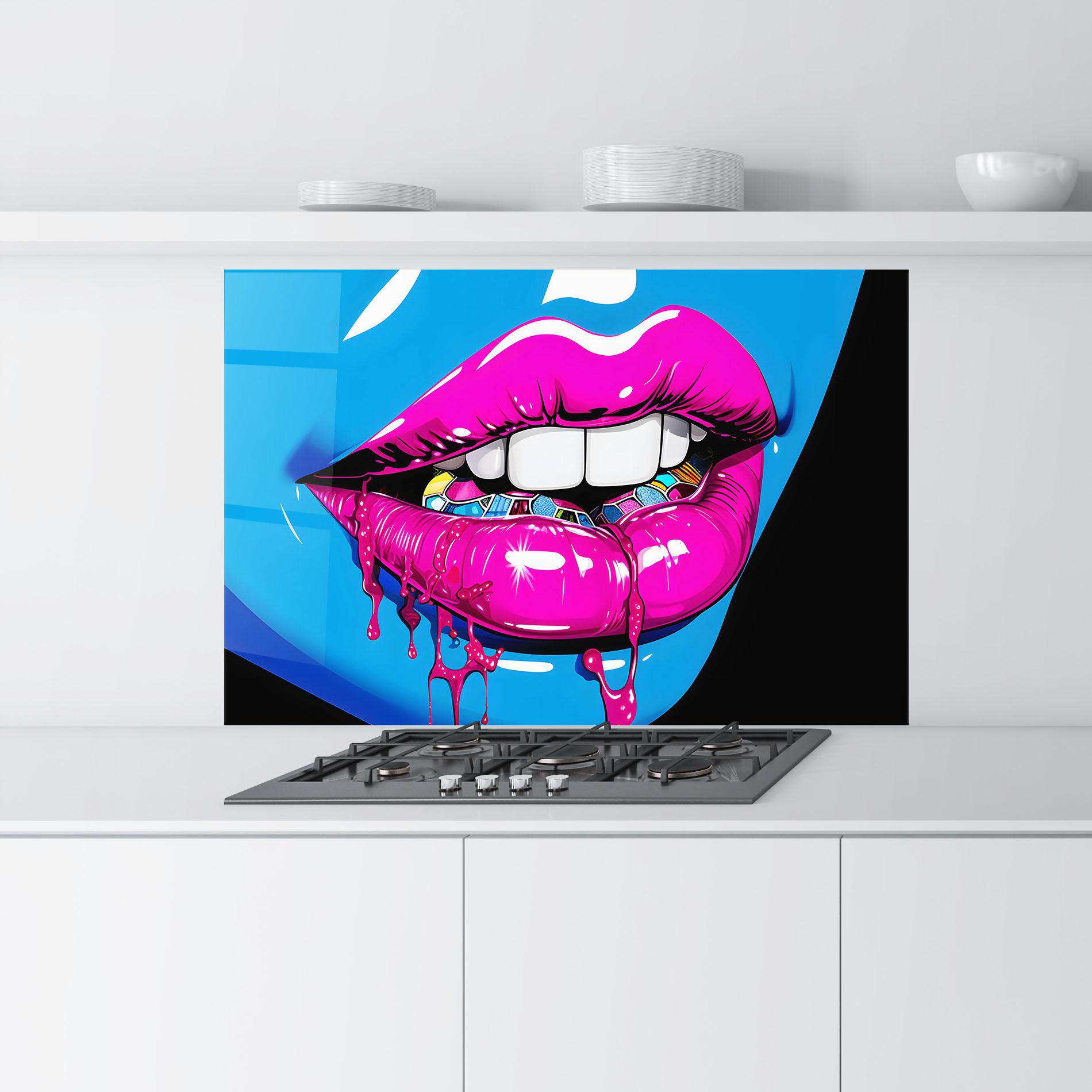 Стъклен панел за кухня Blue Pink Lips Art mockup 9