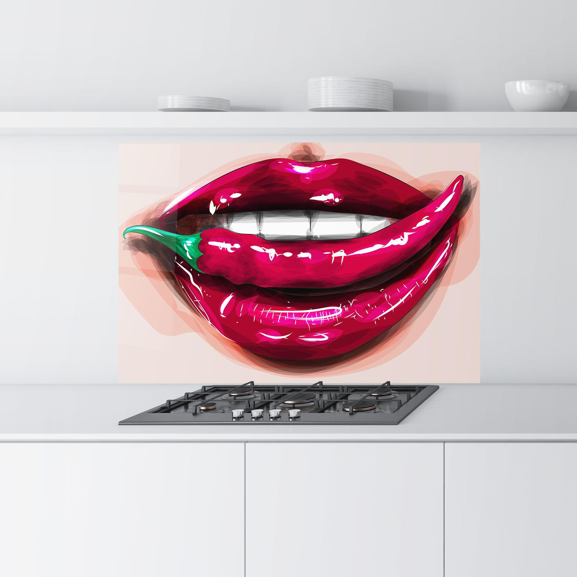 Стъклен панел за кухня Chilli Lips mockup 9