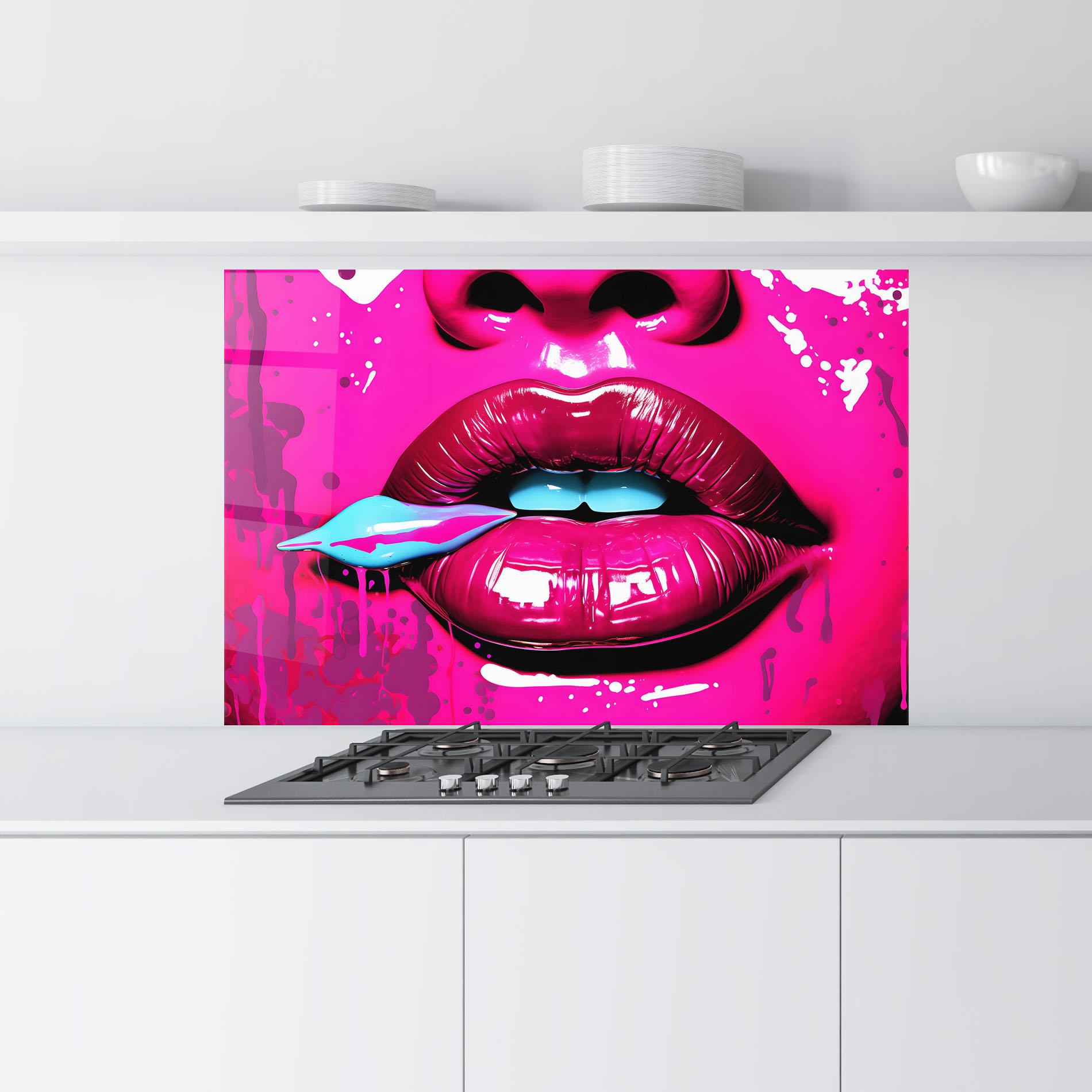 Стъклен панел за кухня Dark Pink Lips Art mockup 9