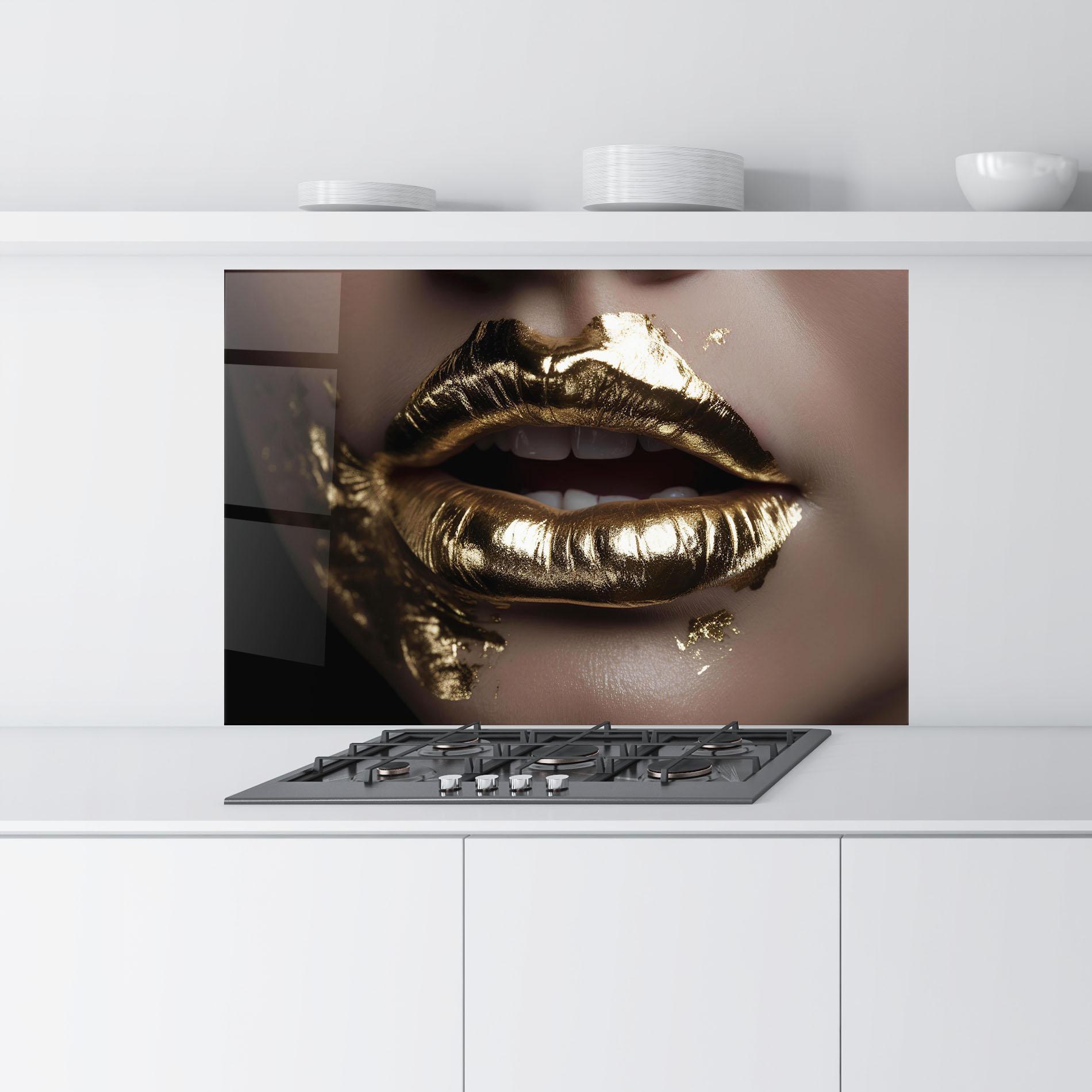Стъклен панел за кухня Gold Lips mockup 9