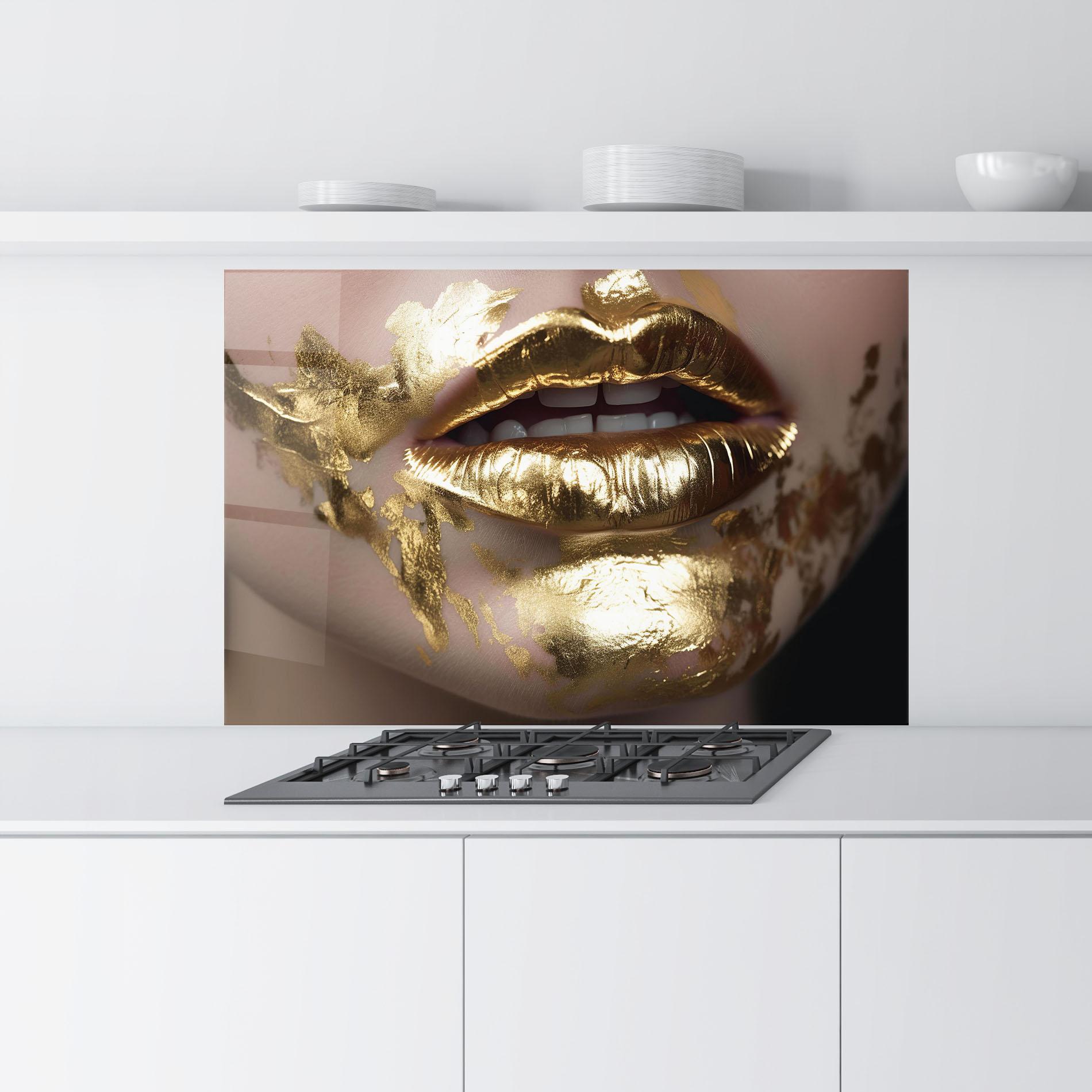 Стъклен панел за кухня Gold Open Lips mockup 9