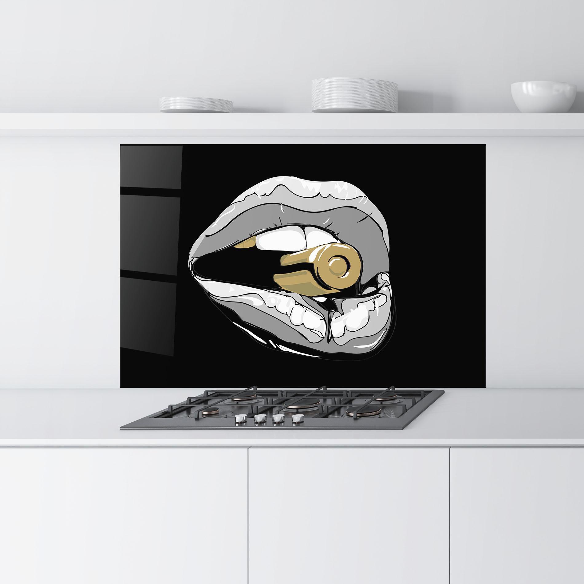 Стъклен панел за кухня Grey Bullet Lips mockup 9