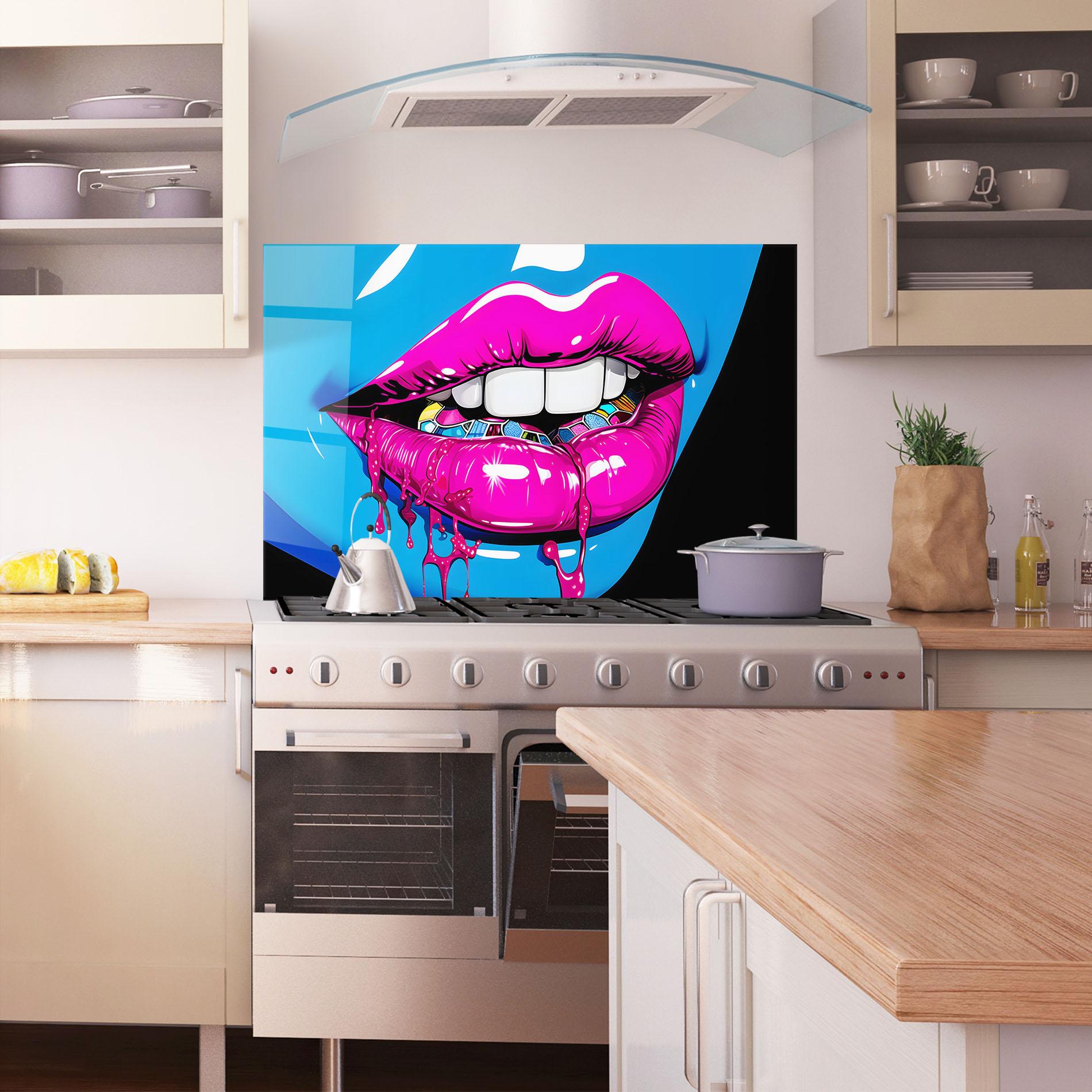 Стъклен панел за кухня Blue Pink Lips Art mockup 1