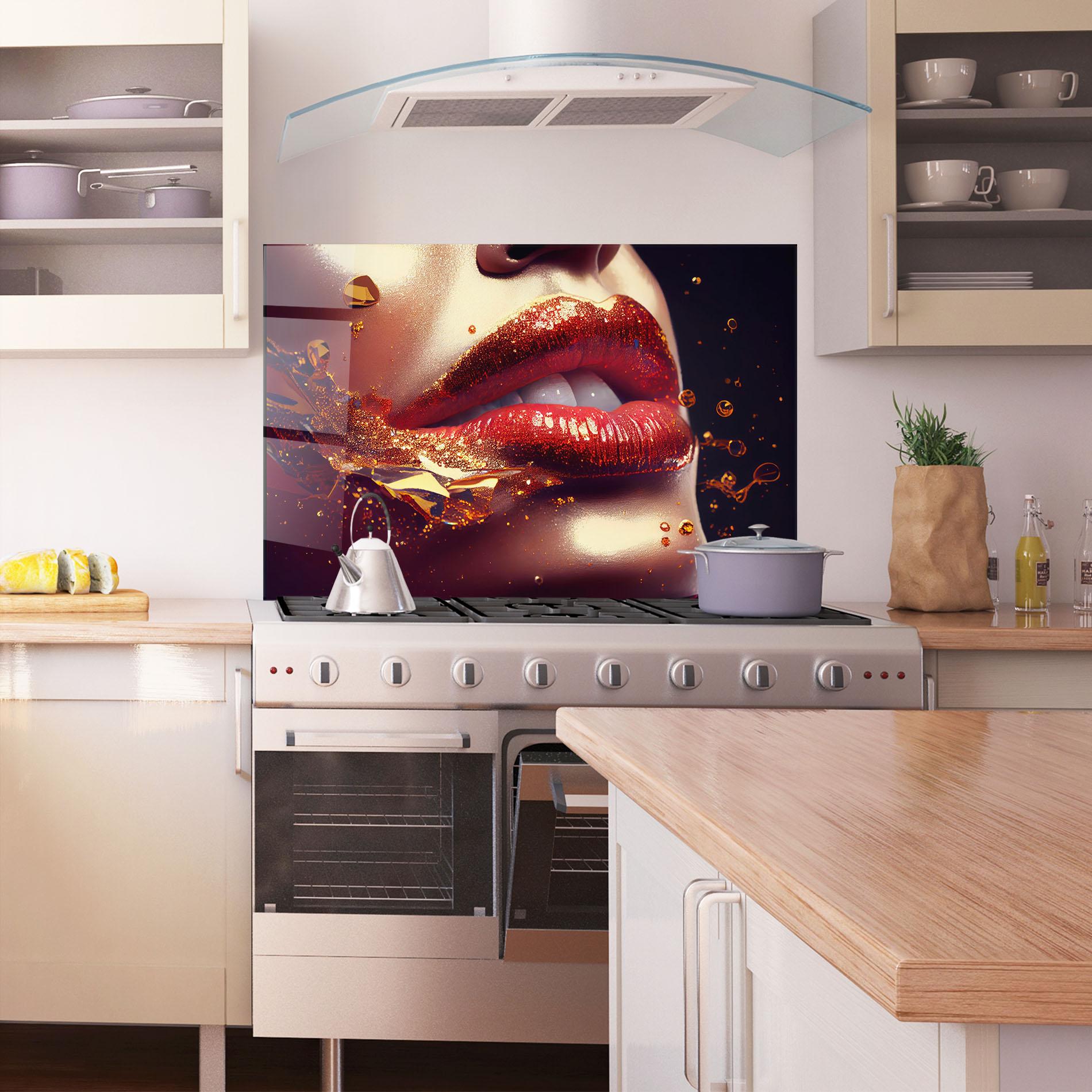 Стъклен панел за кухня Gold Glitter Lips mockup 1