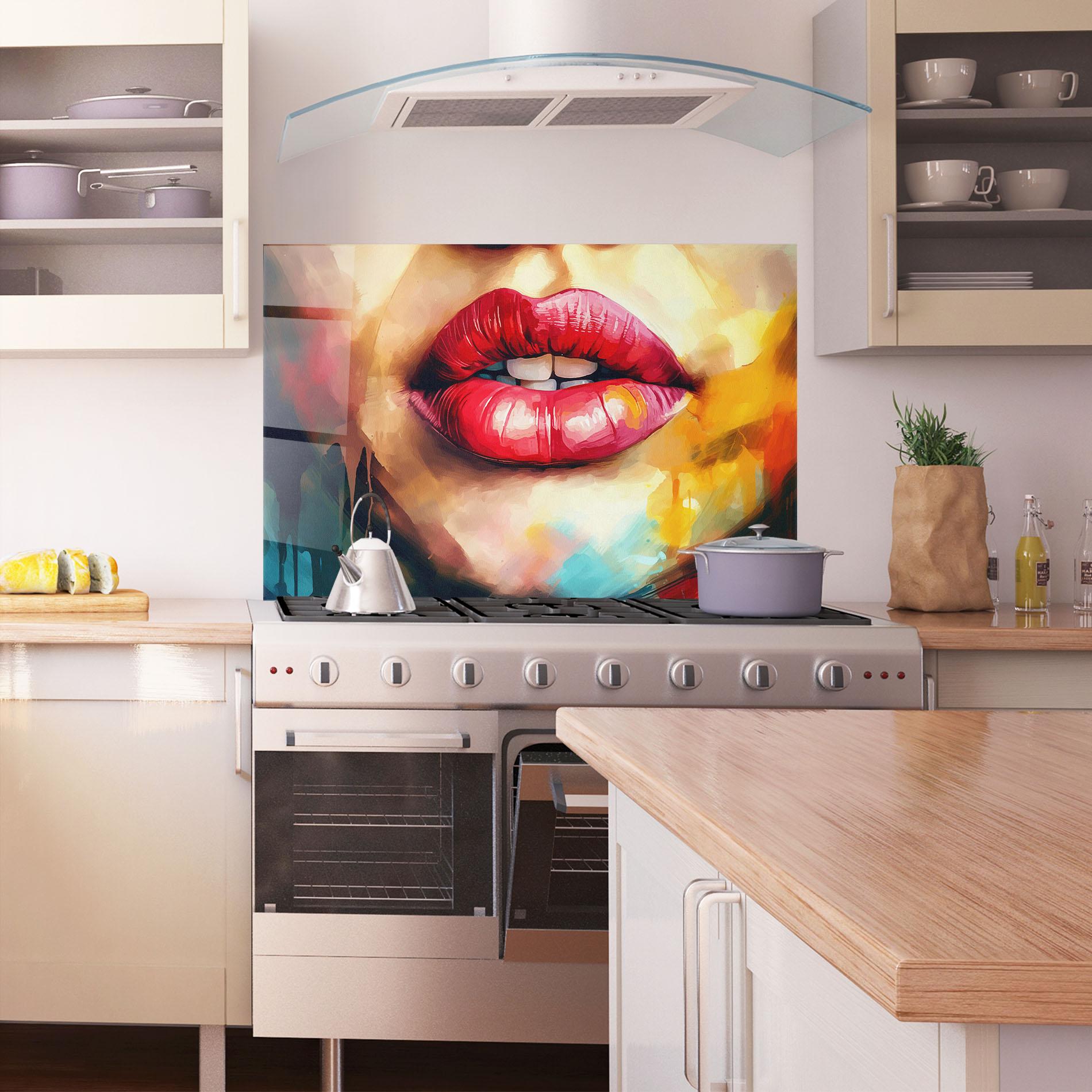 Стъклен панел за кухня Painting Texture Lips mockup 1