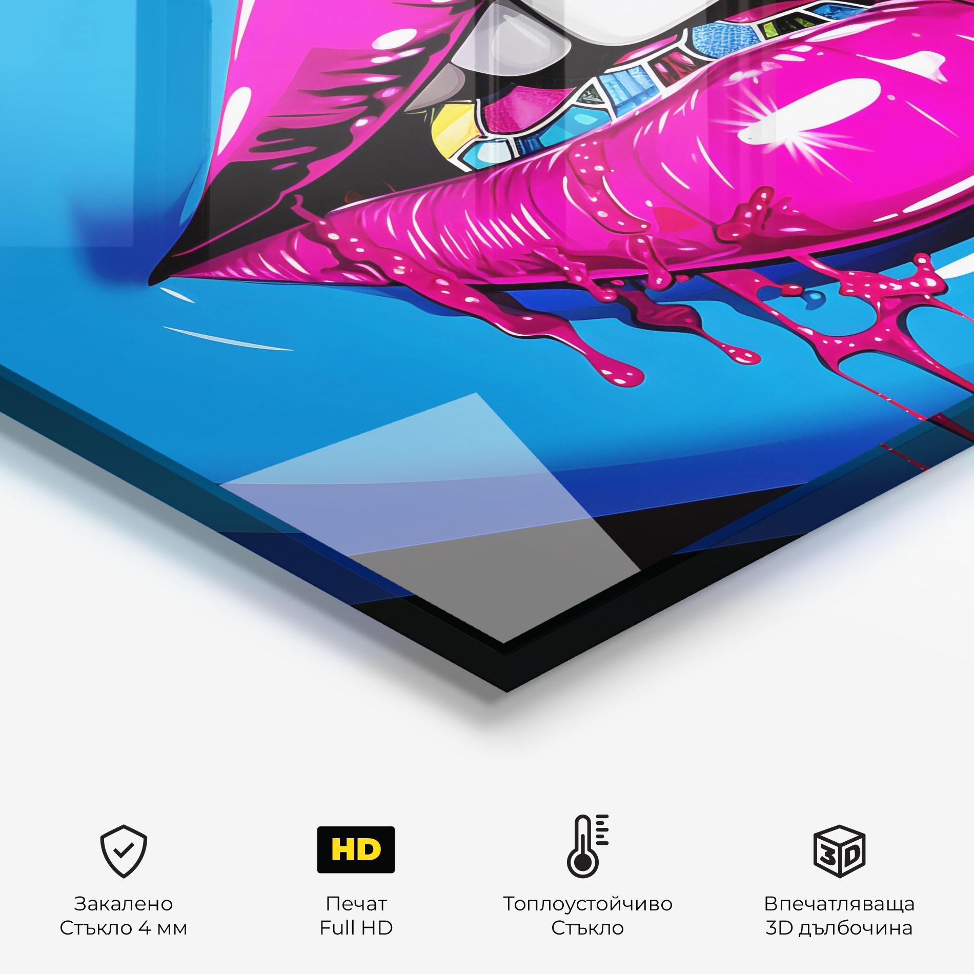 Стъклен панел за кухня Blue Pink Lips Art mockup 2