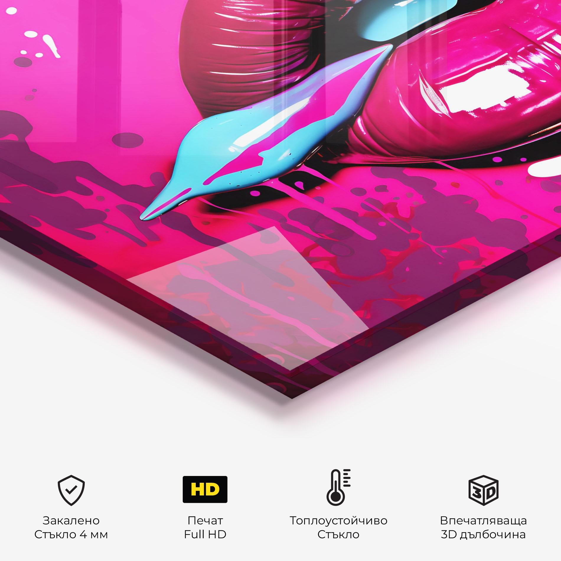 Стъклен панел за кухня Dark Pink Lips Art mockup 2