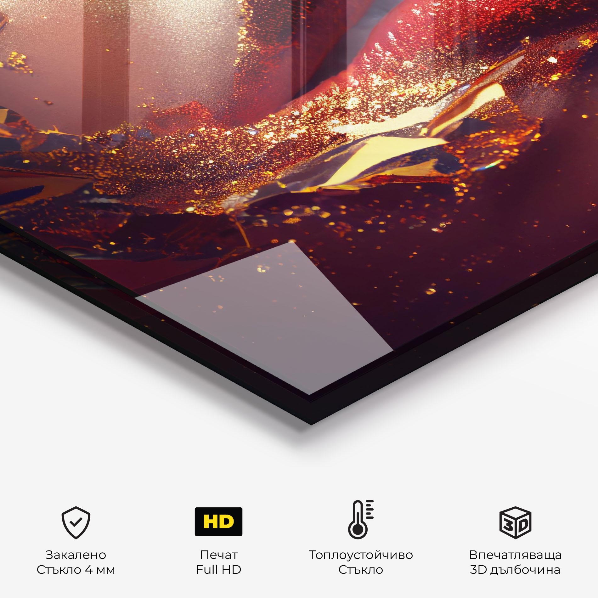 Стъклен панел за кухня Gold Glitter Lips mockup 2