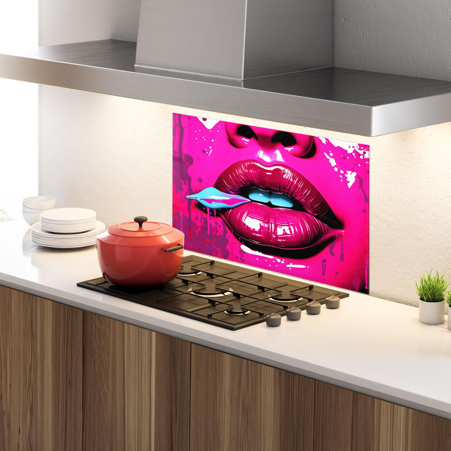 Стъклен панел за кухня Dark Pink Lips Art mockup 4