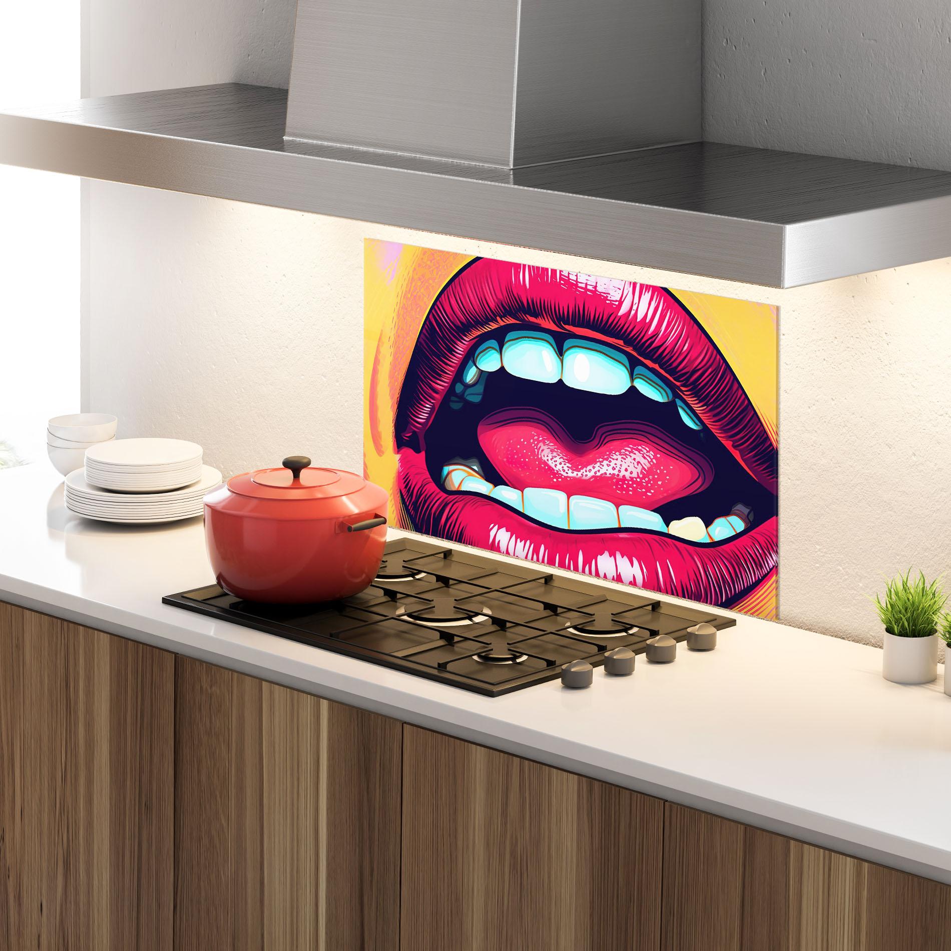 Стъклен панел за кухня Lips Pop Art mockup 4