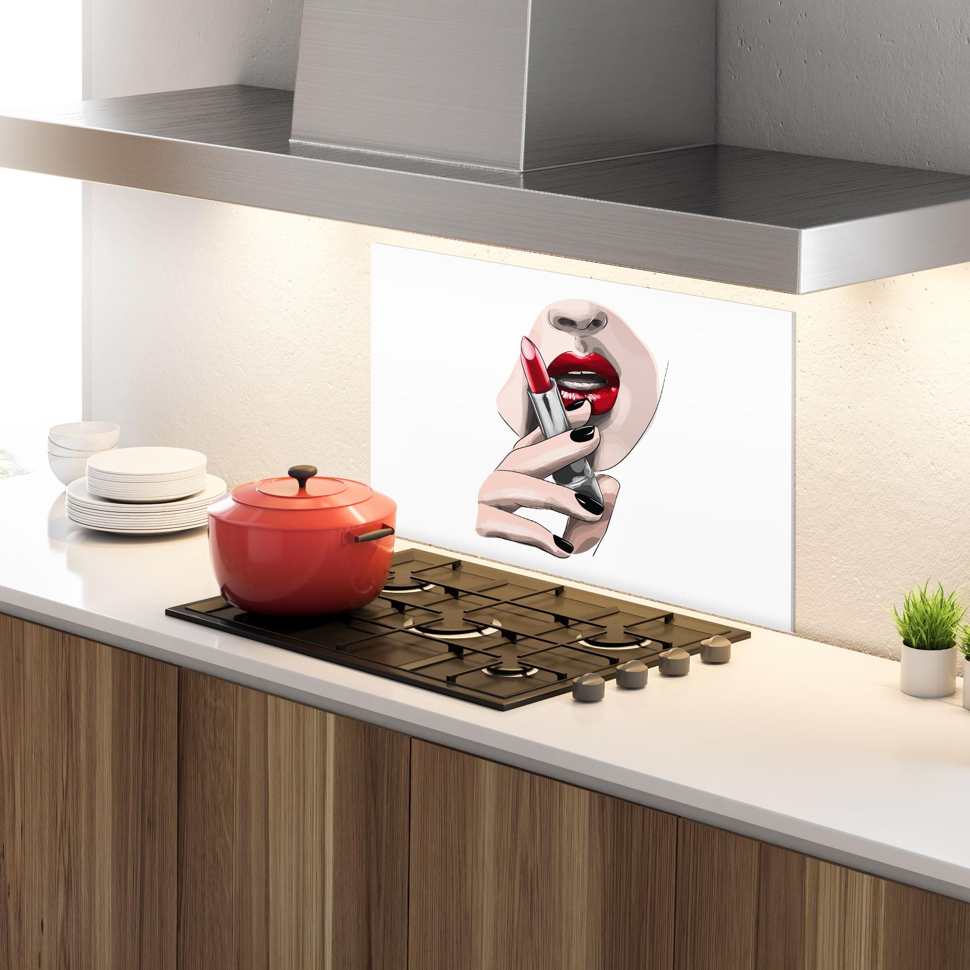 Стъклен панел за кухня Red Lipstick mockup 4