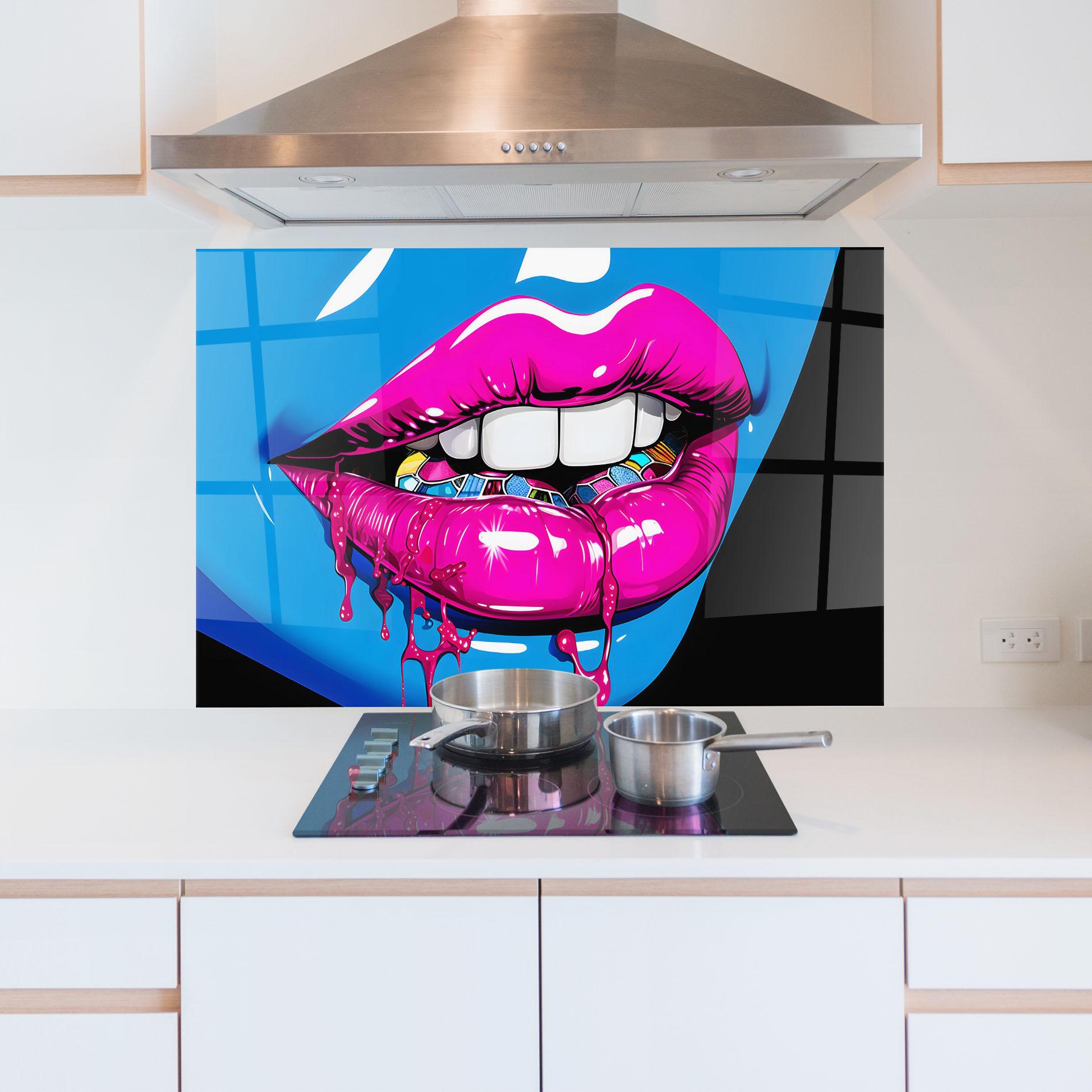 Стъклен панел за кухня Blue Pink Lips Art mockup 5