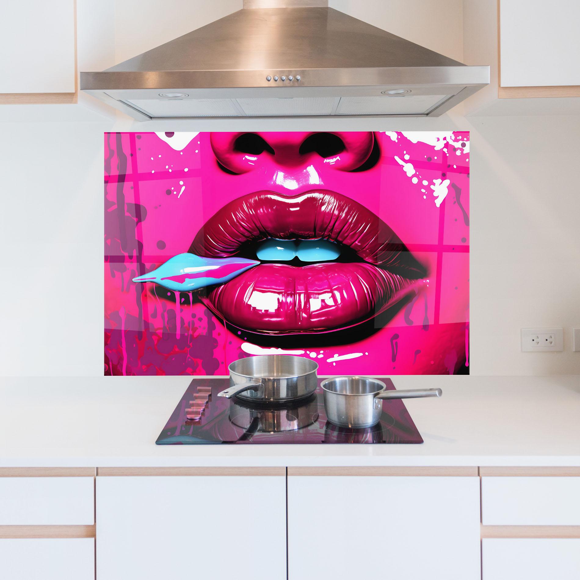 Стъклен панел за кухня Dark Pink Lips Art mockup 5