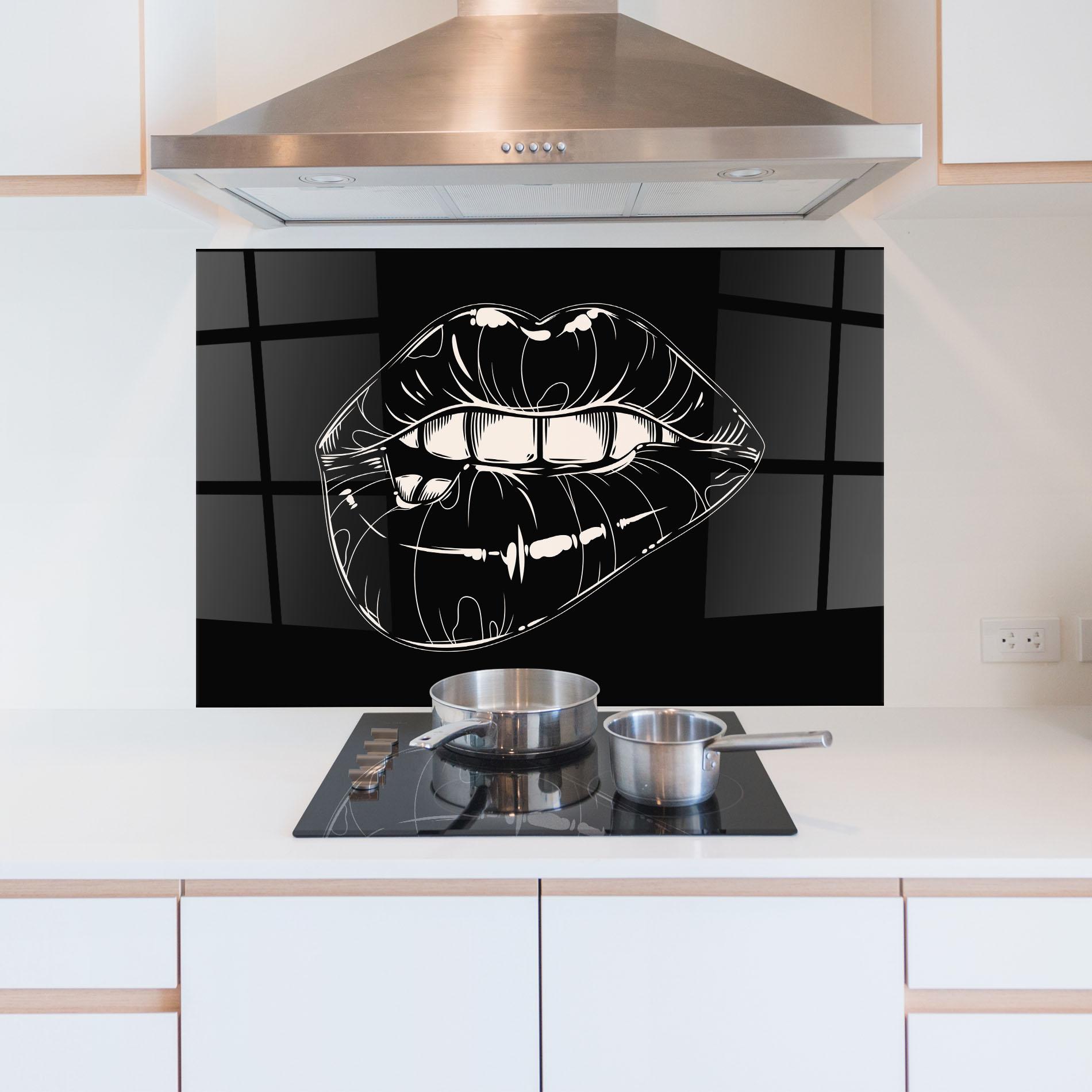 Стъклен панел за кухня Lips On Black Art mockup 5
