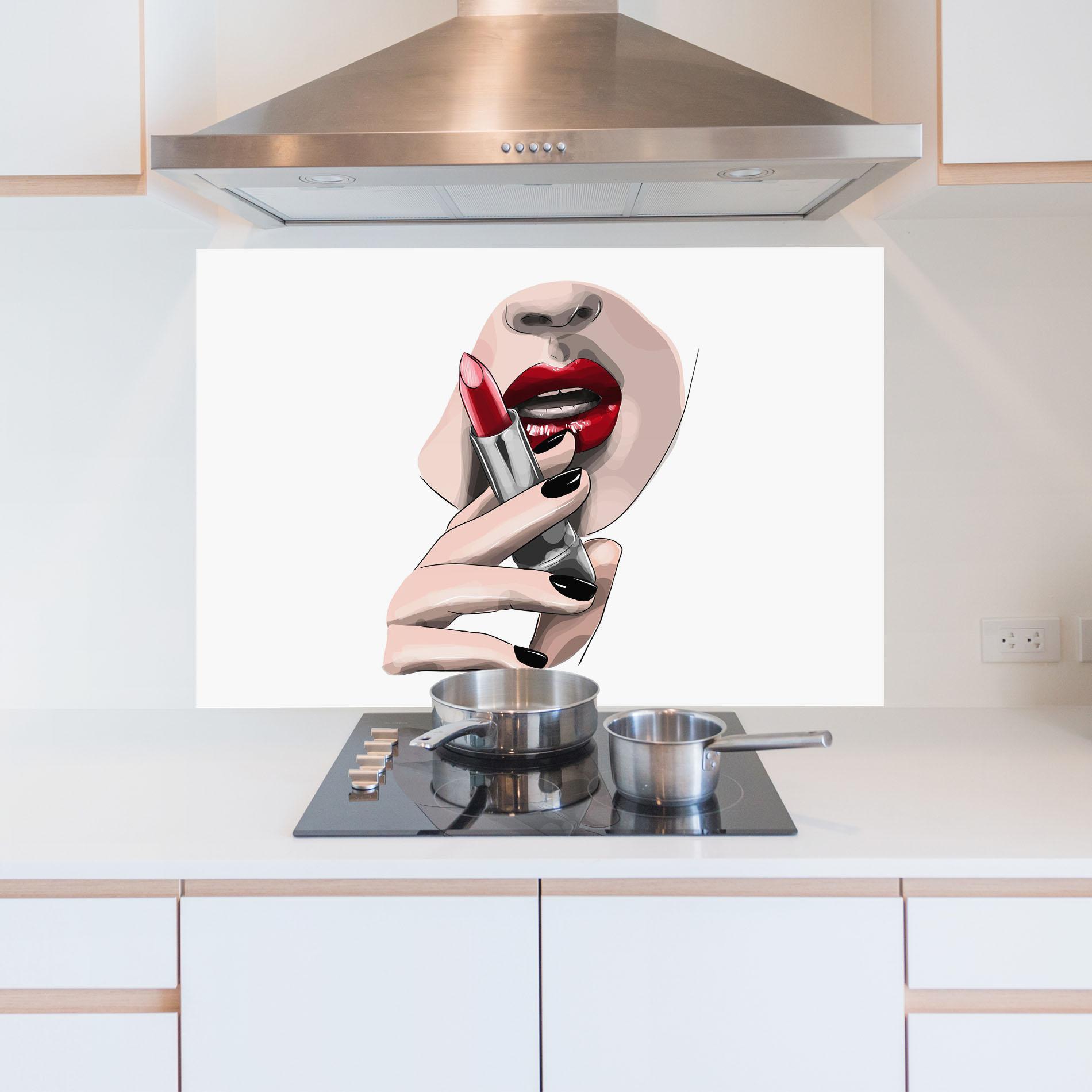 Стъклен панел за кухня Red Lipstick mockup 5