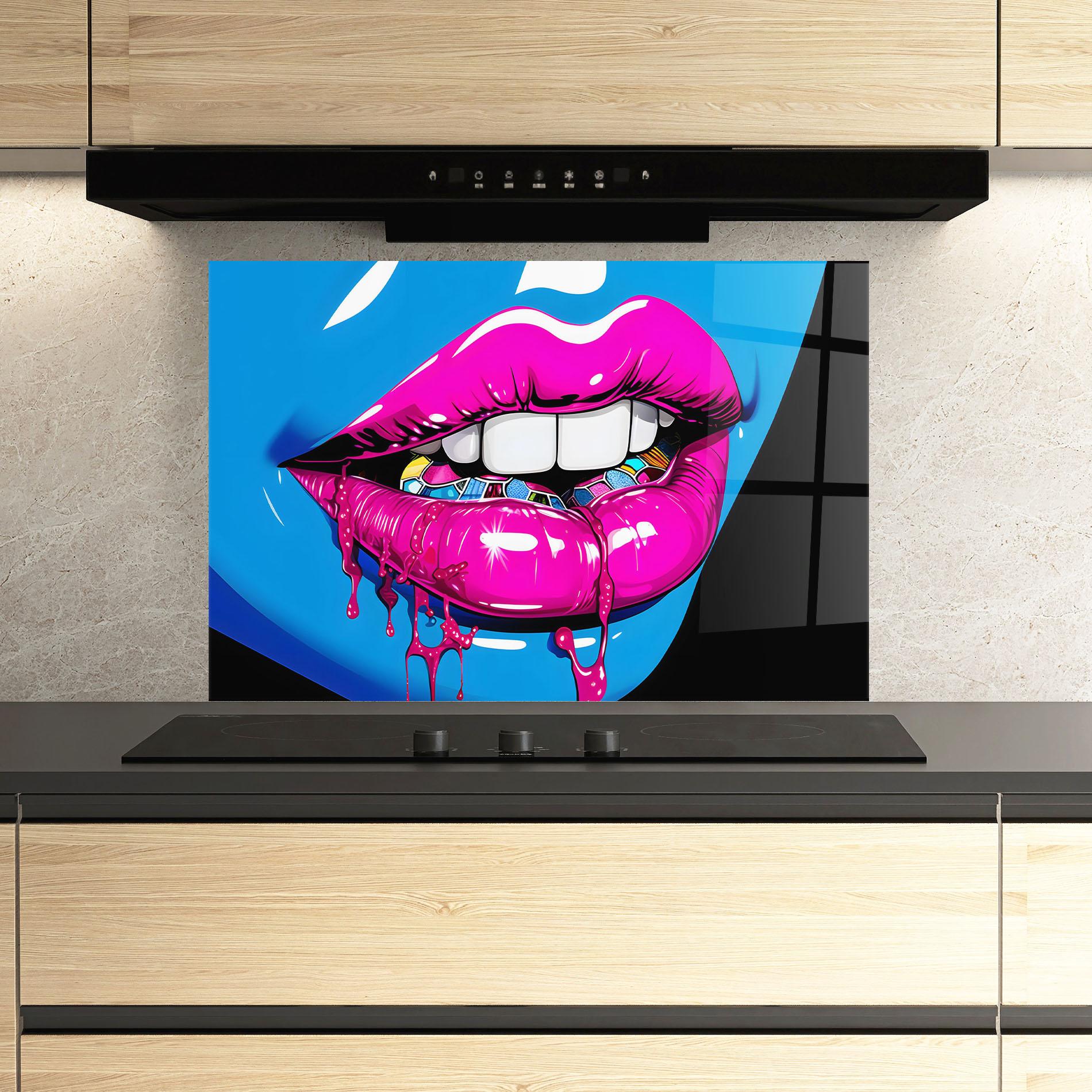 Стъклен панел за кухня Blue Pink Lips Art mockup 3