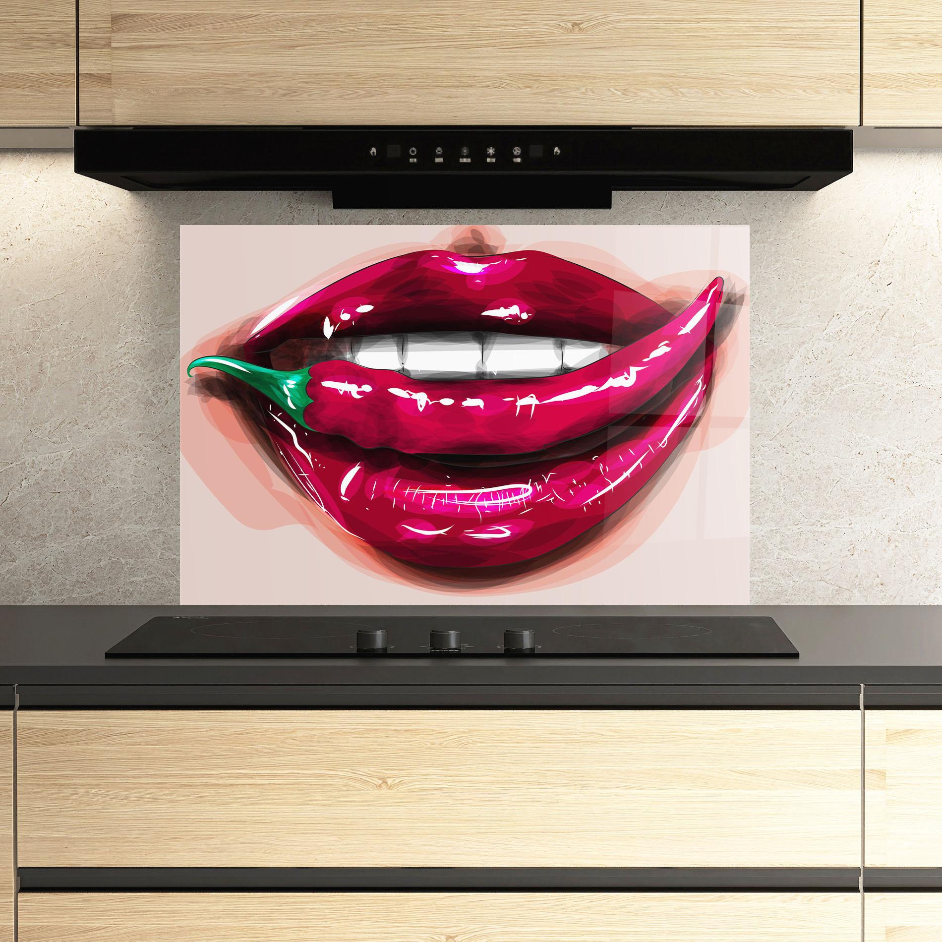 Стъклен панел за кухня Chilli Lips mockup 3