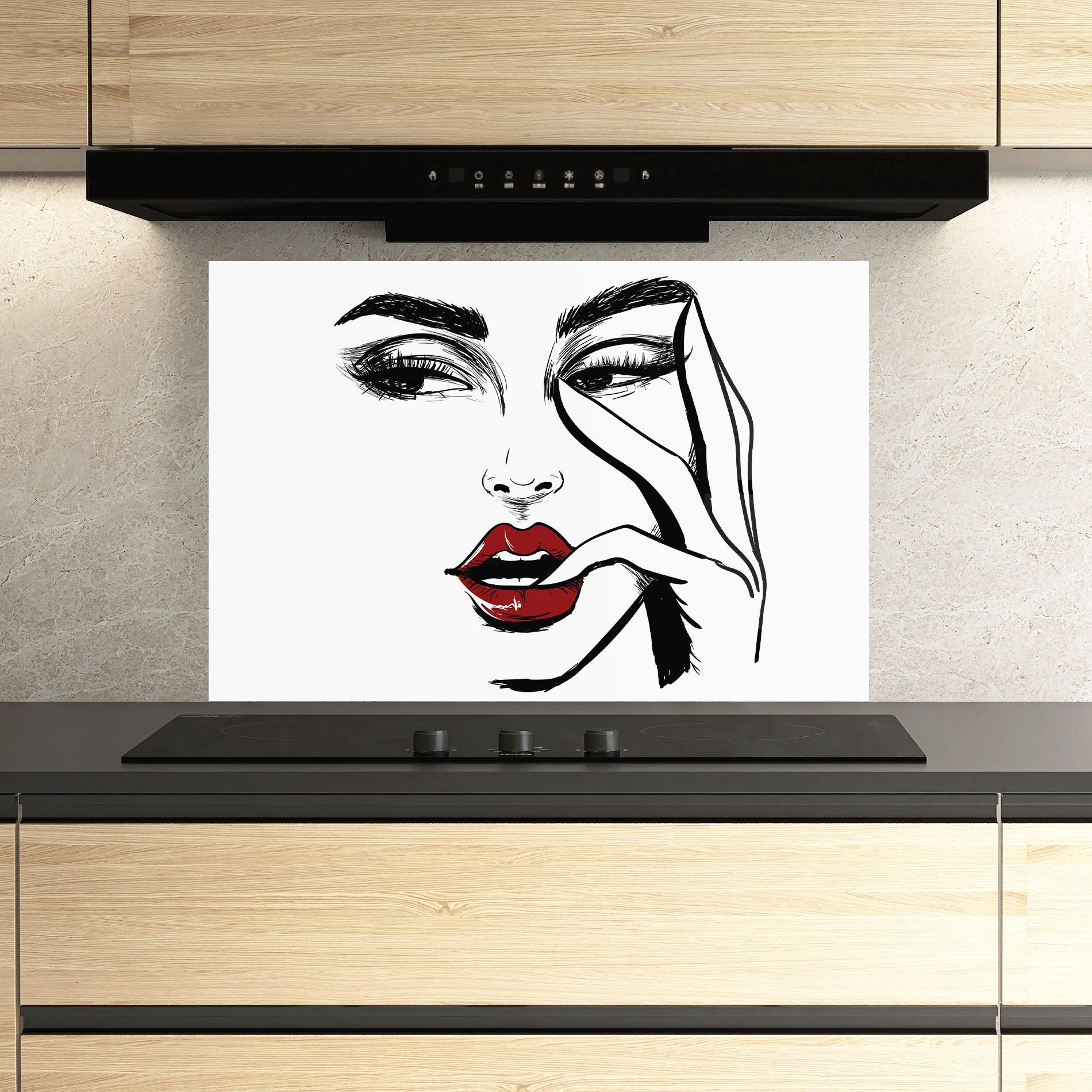 Стъклен панел за кухня Red Lips Looking mockup 3