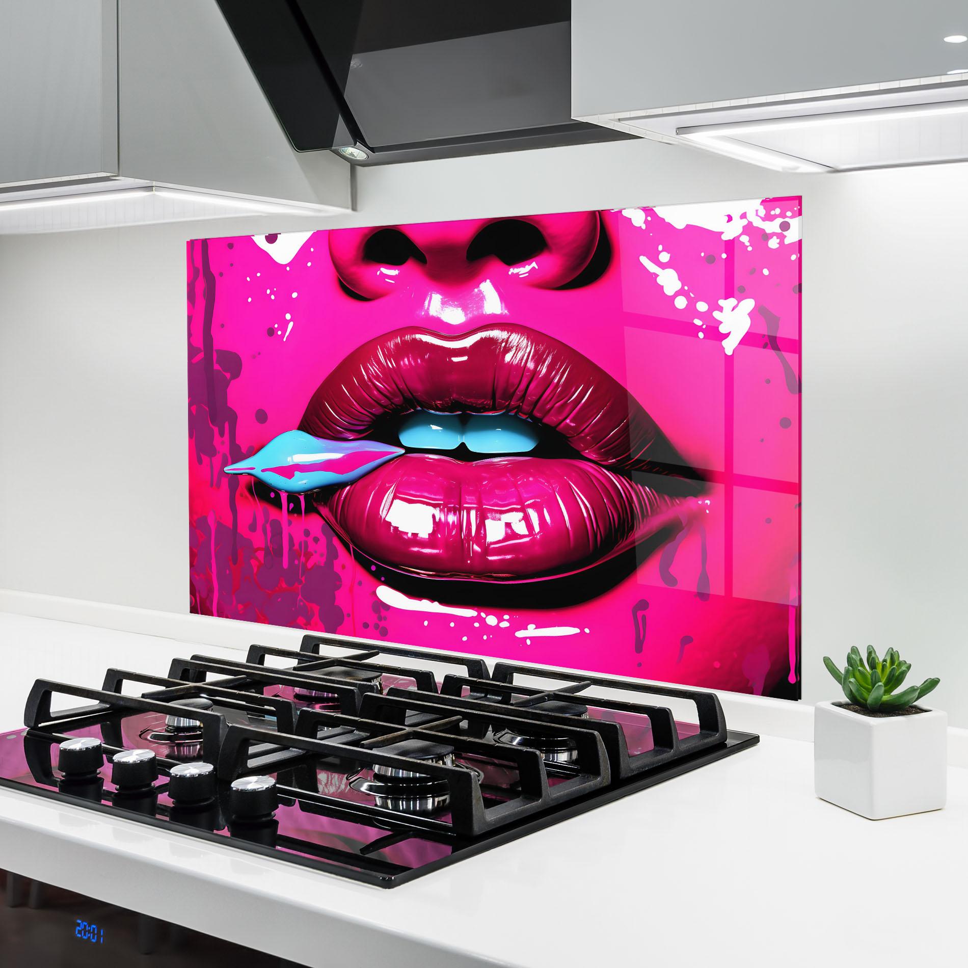Стъклен панел за кухня Dark Pink Lips Art mockup 6