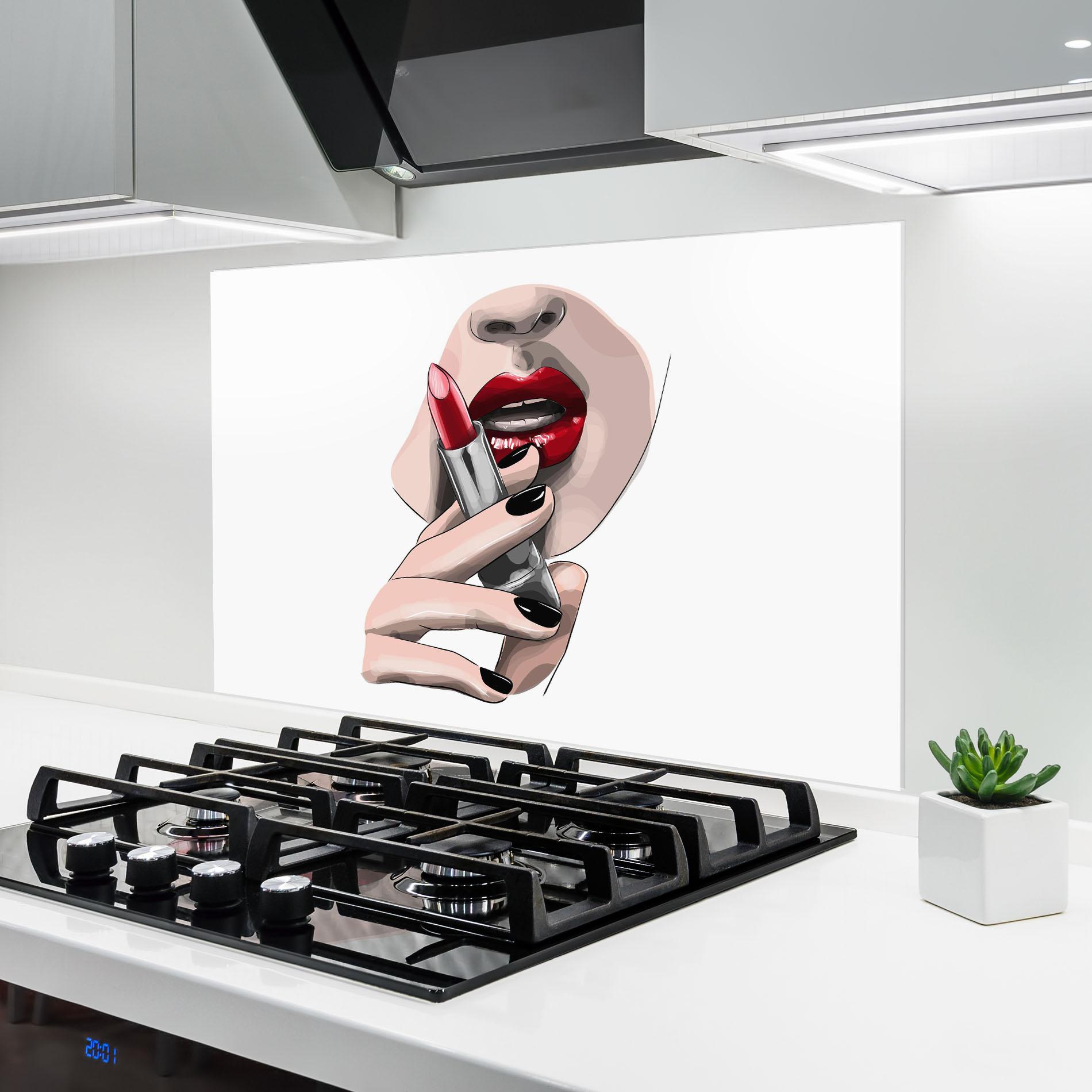 Стъклен панел за кухня Red Lipstick mockup 6
