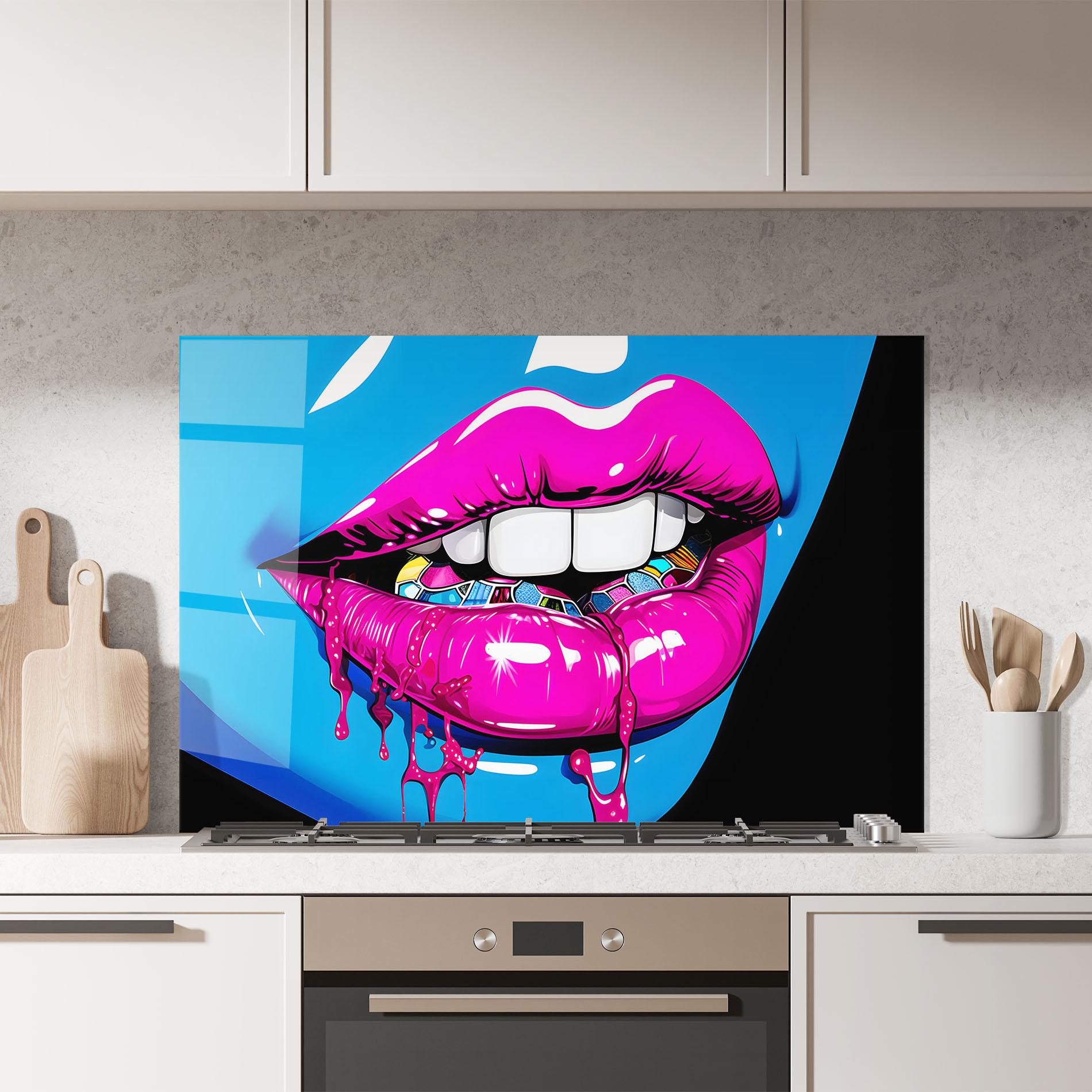 Стъклен панел за кухня Blue Pink Lips Art mockup 7