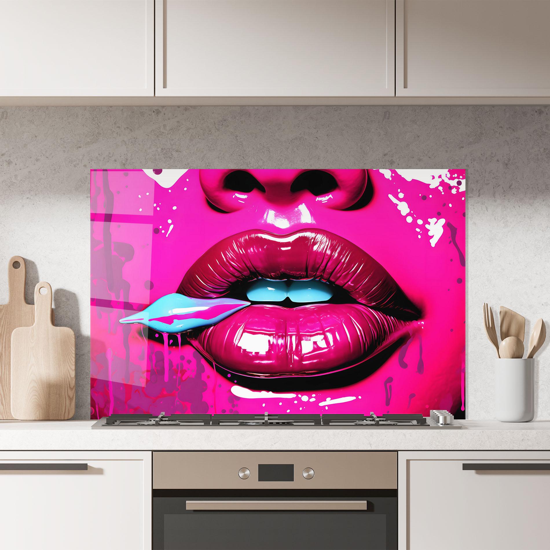 Стъклен панел за кухня Dark Pink Lips Art mockup 7
