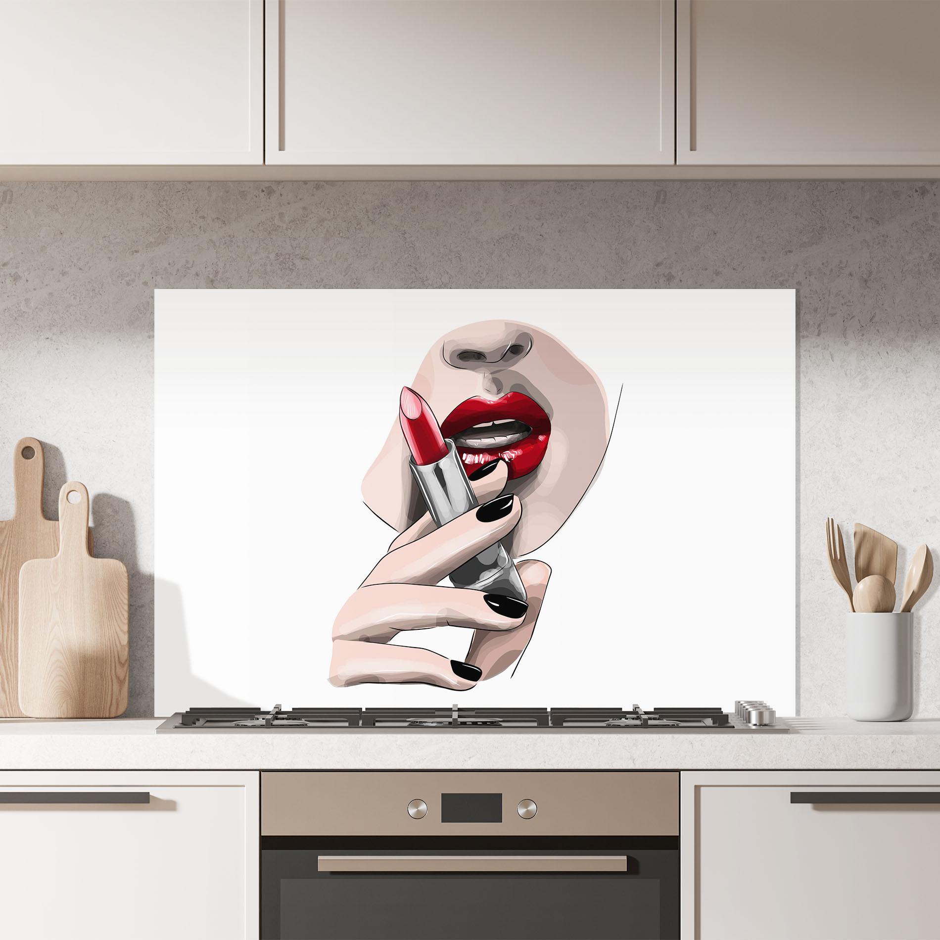 Стъклен панел за кухня Red Lipstick mockup 7