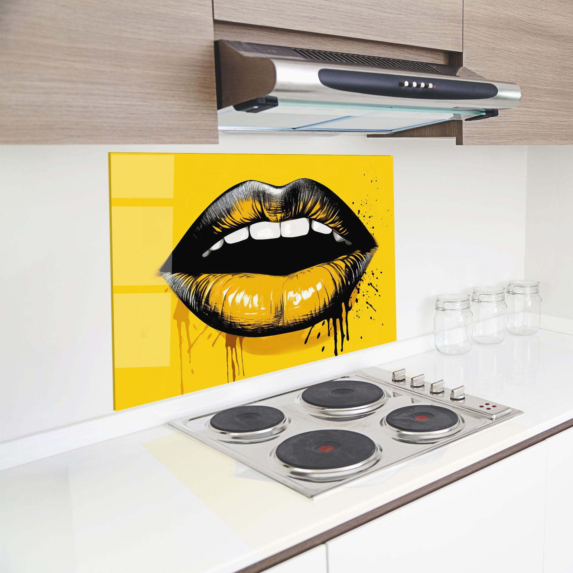 Стъклен панел за кухня Black Yellow Lips mockup 8