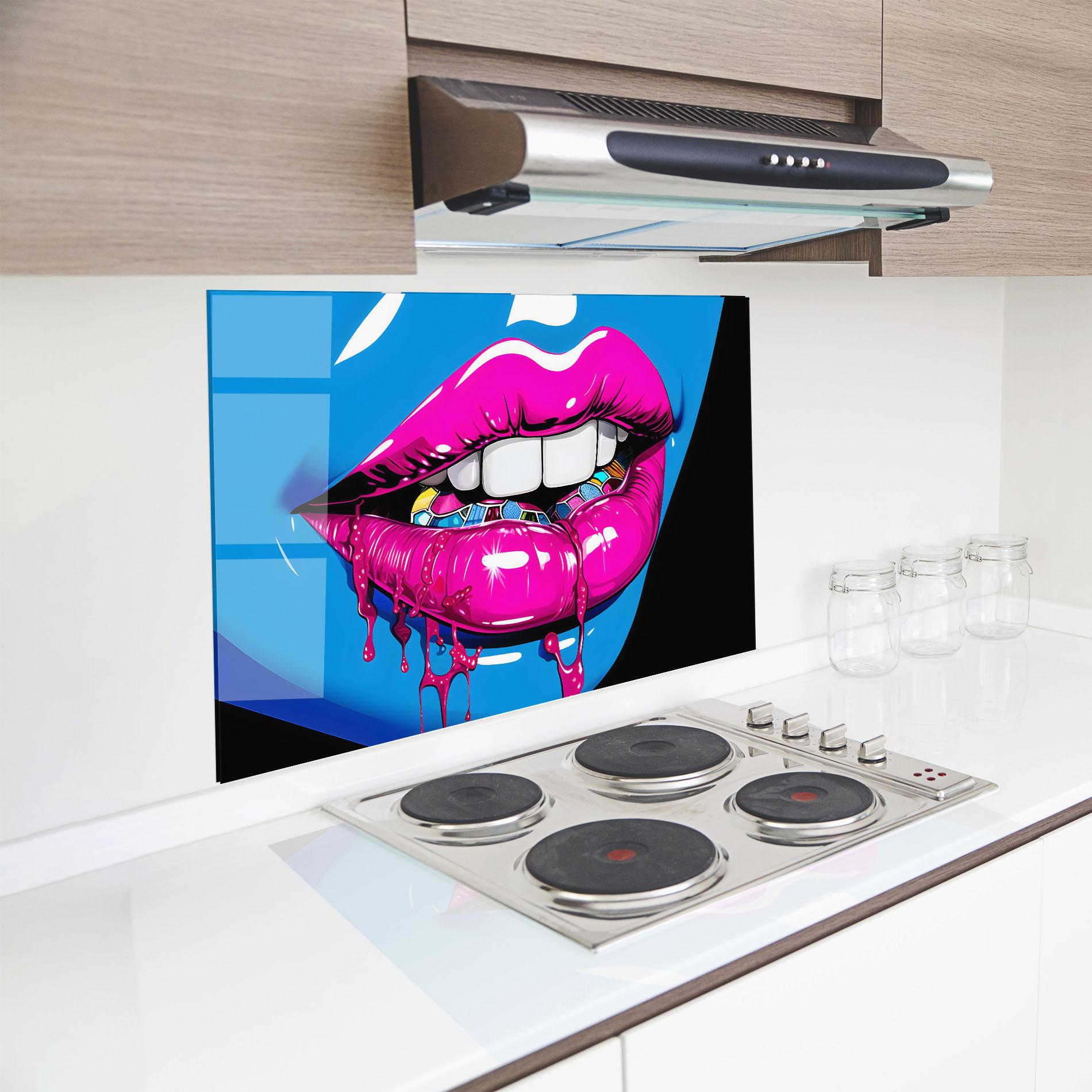 Стъклен панел за кухня Blue Pink Lips Art mockup 8