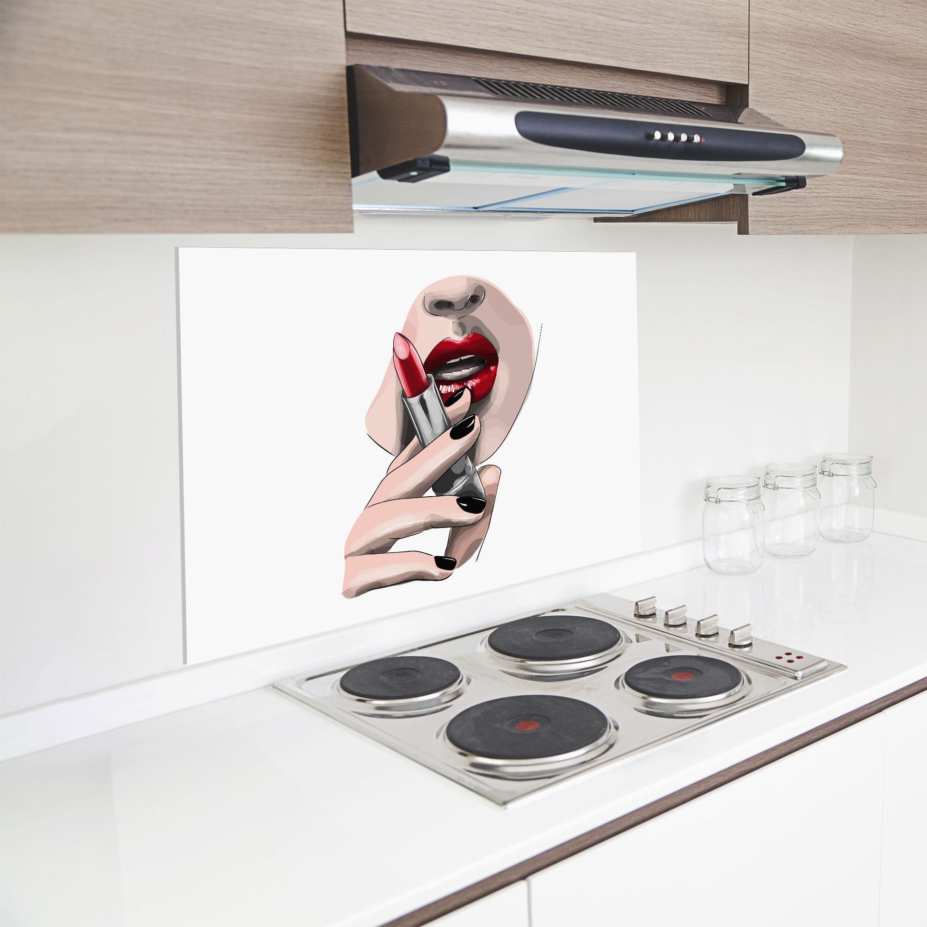 Стъклен панел за кухня Red Lipstick mockup 8