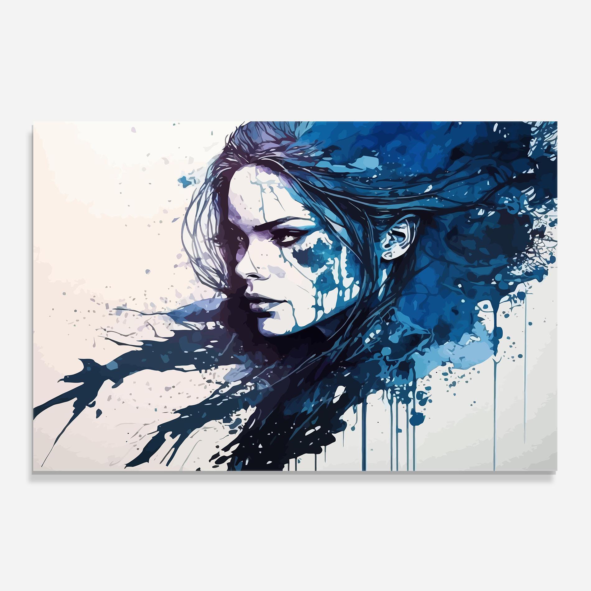 Стъклен панел за кухня Blue Hair Portrait mockup 0