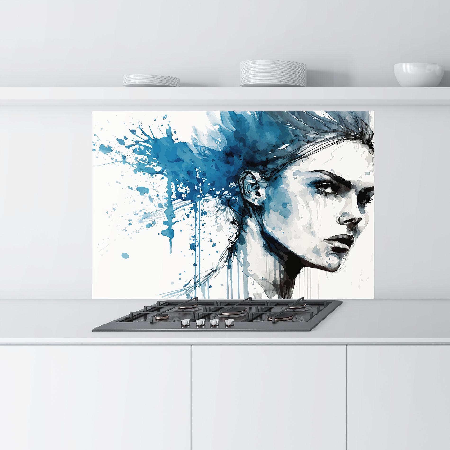 Стъклен панел за кухня Blue Splash Portrait mockup 9